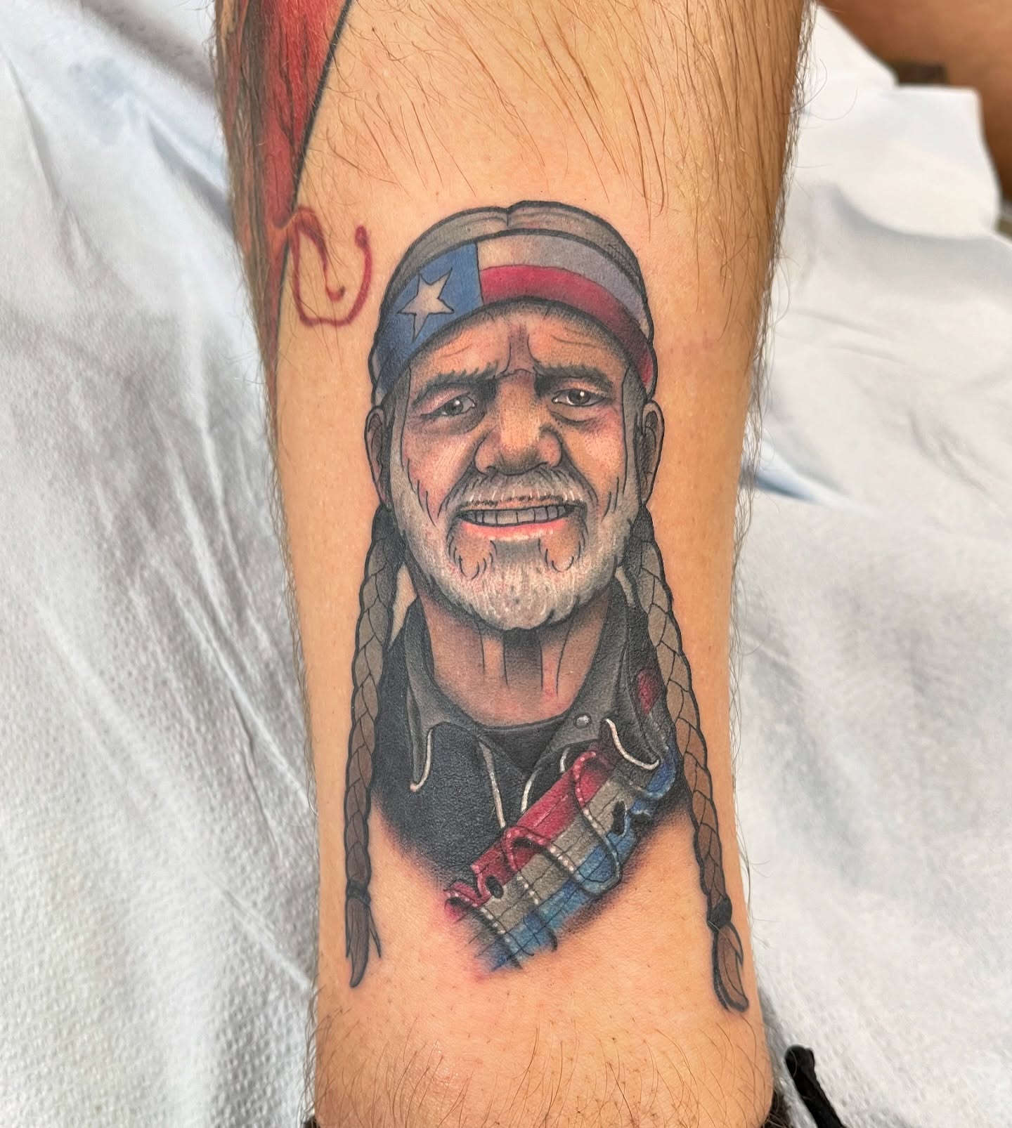 Portrait of man realism tattoo on the forearm by Chris Sparks, I just go by Sparks.