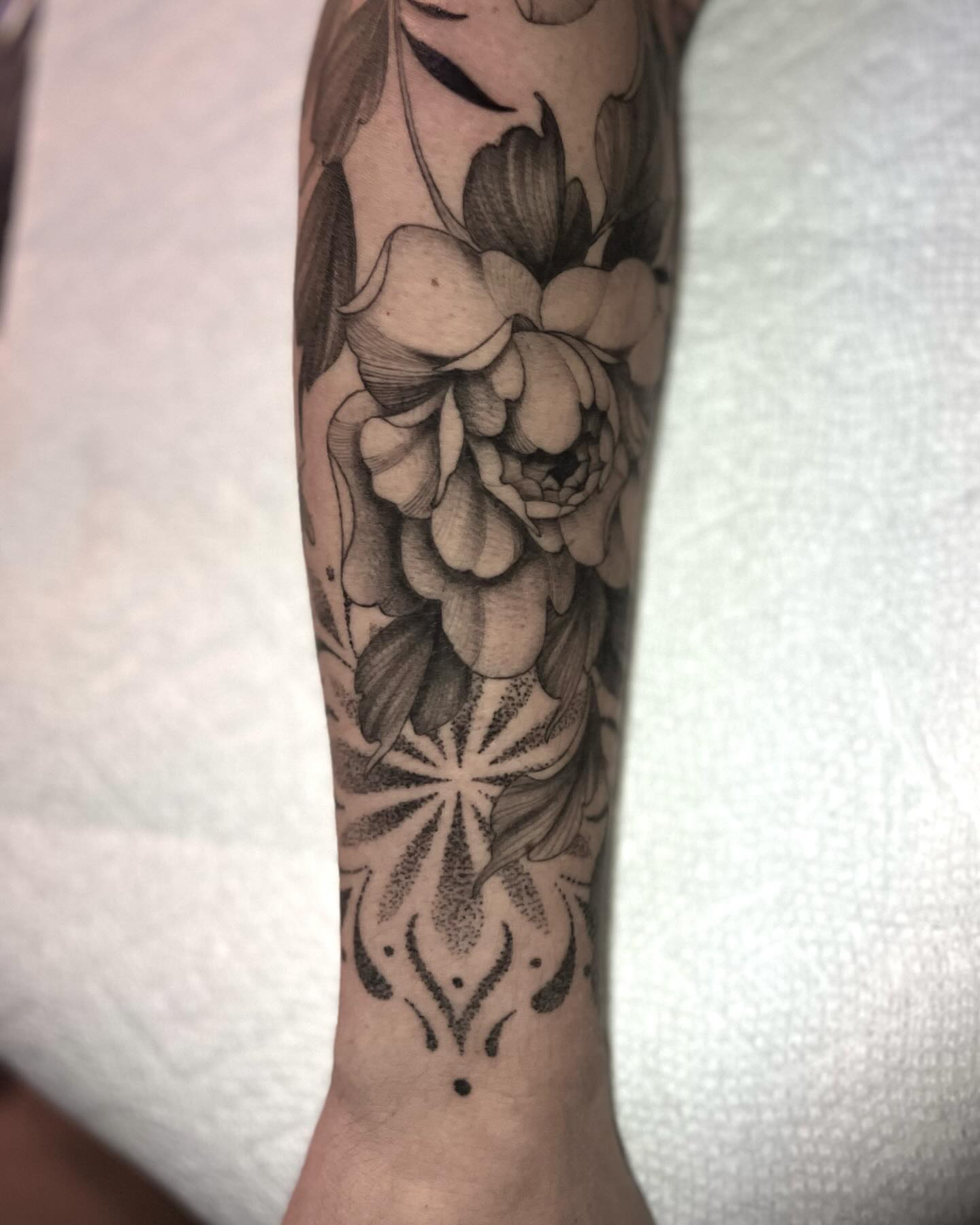 Tattoo by @ohmydarlingtattoos — dotwork, black_and_grey