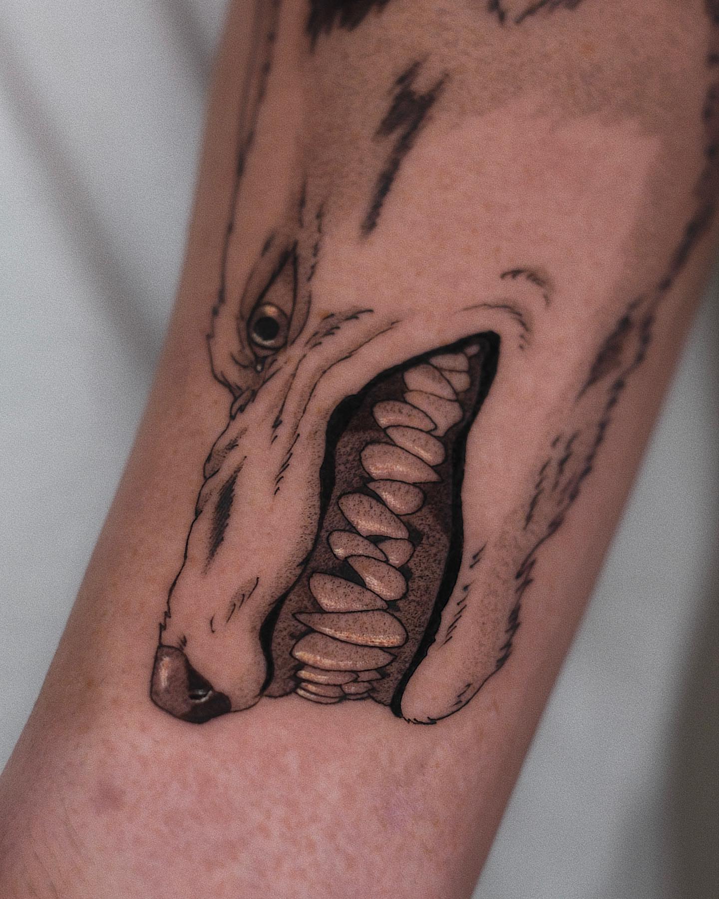 Wolf realism tattoo on the forearm by Anime, Amsterdam, Noord-Holland