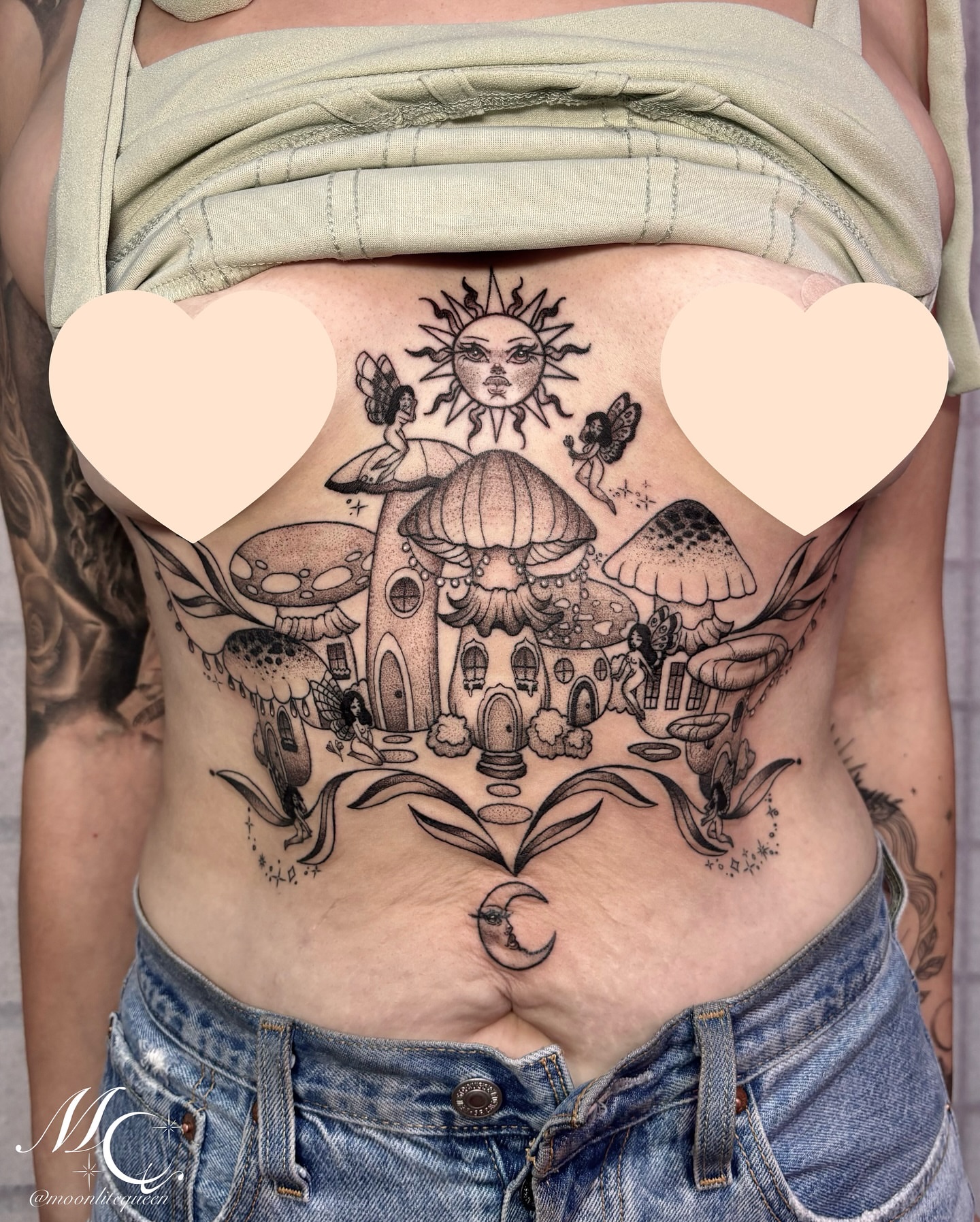 Tattoo by @moonlitequeentattooist — dotwork, black_and_grey