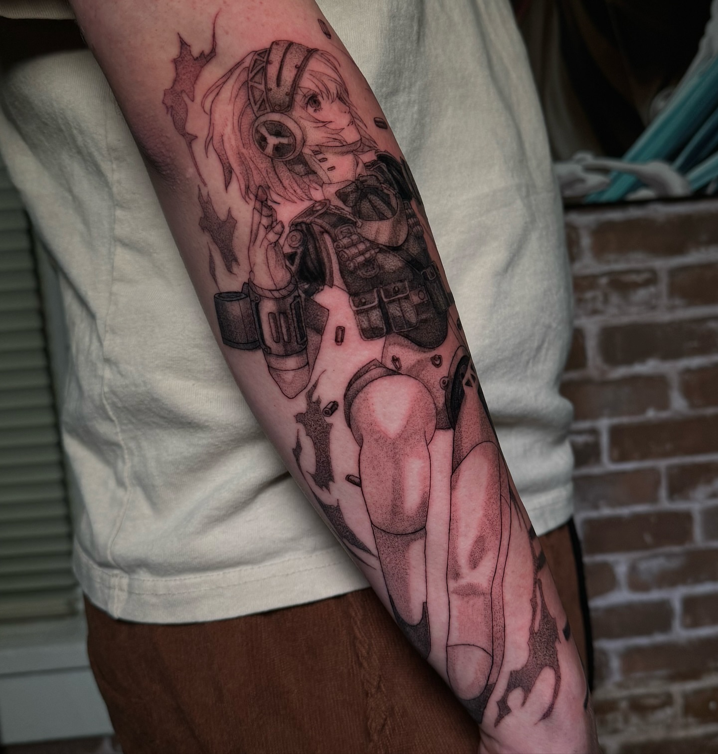 Anime character anime tattoo on the forearm by Dana, Phoenix, Arizona