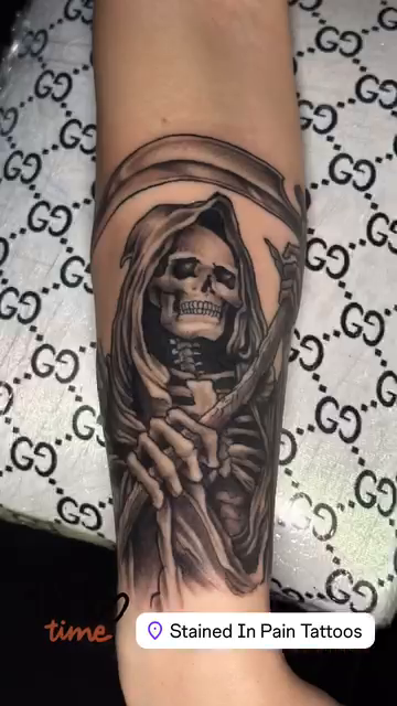 Grim Reaper with scythe realism tattoo by Juan c munoz jr, Chicago, Illinois