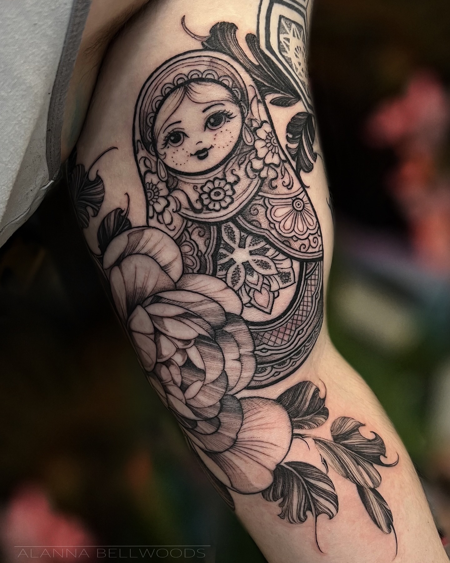 Tattoo by @alannabellwoods — black_and_grey, ornamental