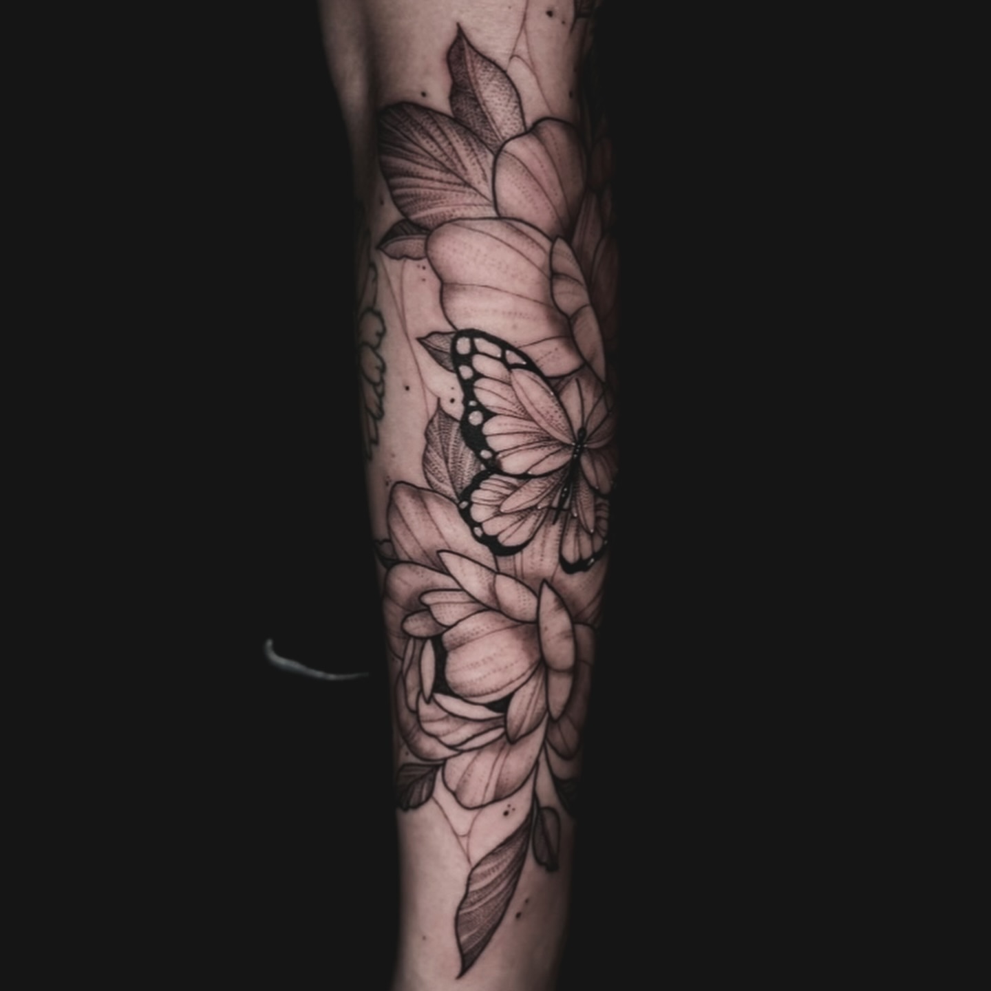 Tattoo by @corycabletattoos — dotwork, black_and_grey