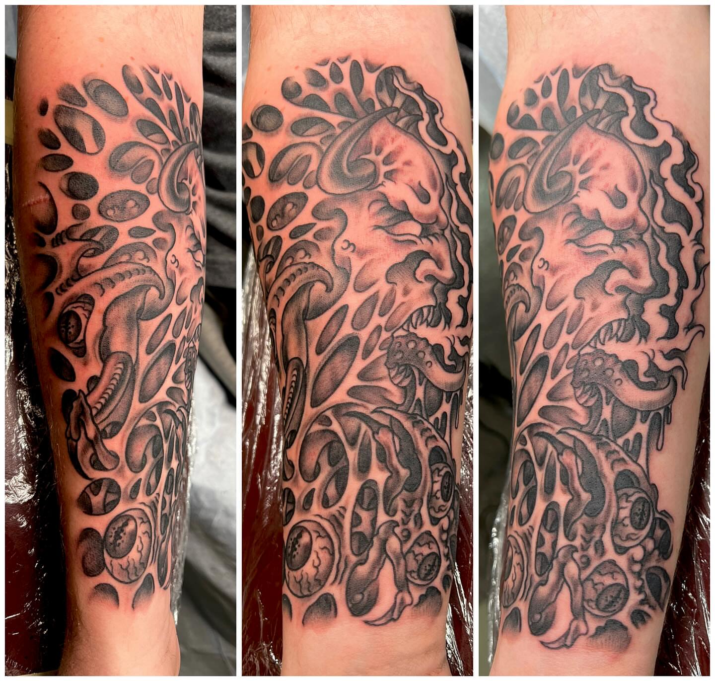Abstract pattern geometric tattoo on the forearm by Dustin Hysell
