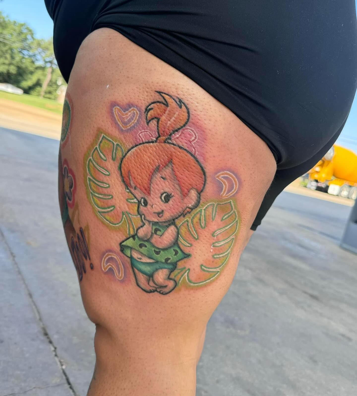 Tinker Bell new school tattoo on the thigh by Stephanie Cruz, Kansas City, Missouri