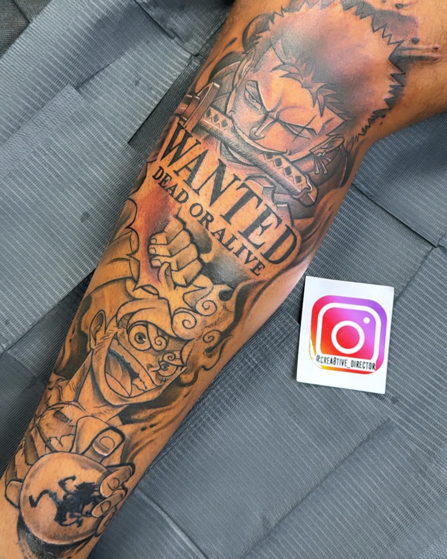 Wanted poster black and grey tattoo on the forearm by Cedric Fleming