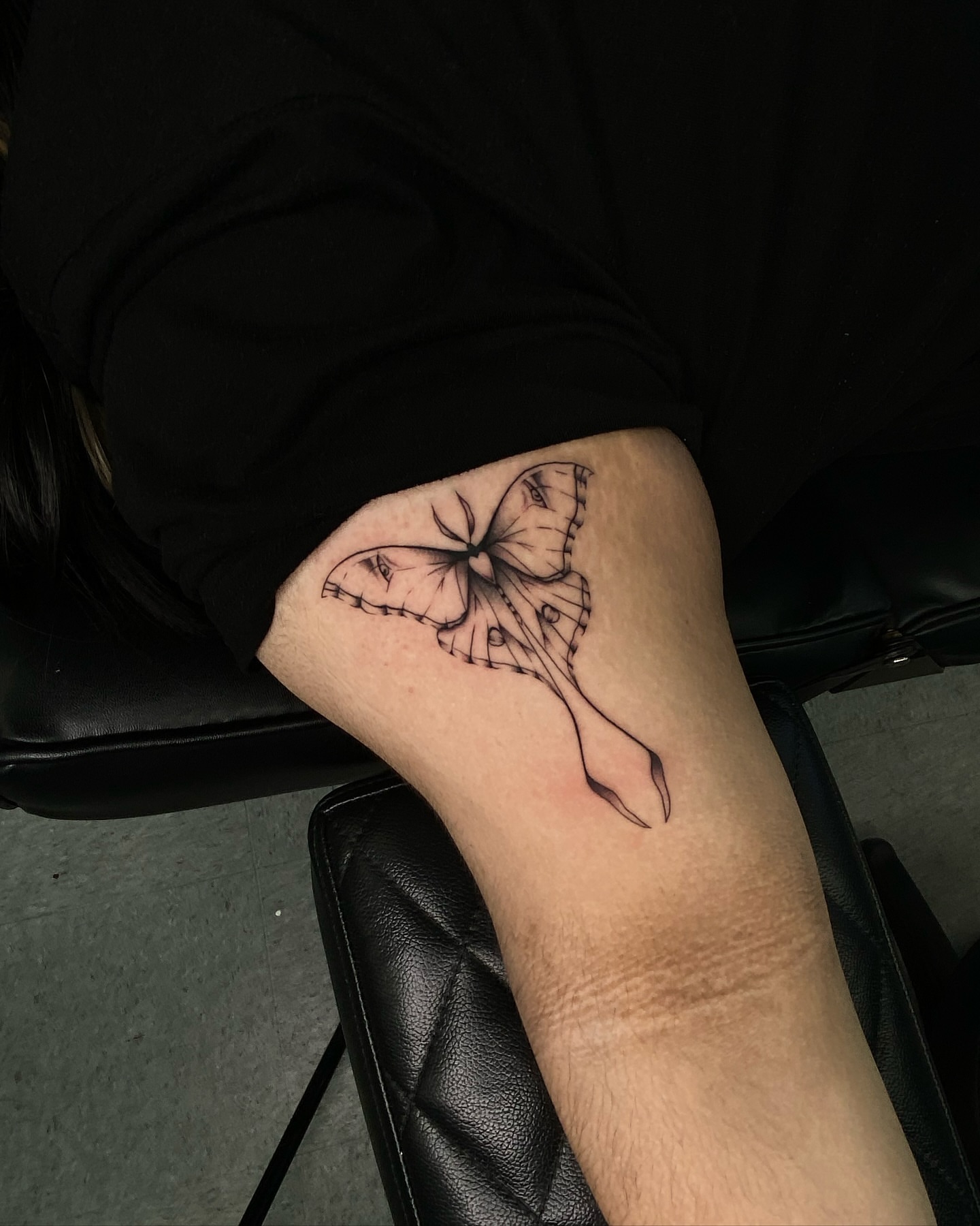Butterfly black and grey tattoo on the forearm by Steph π€