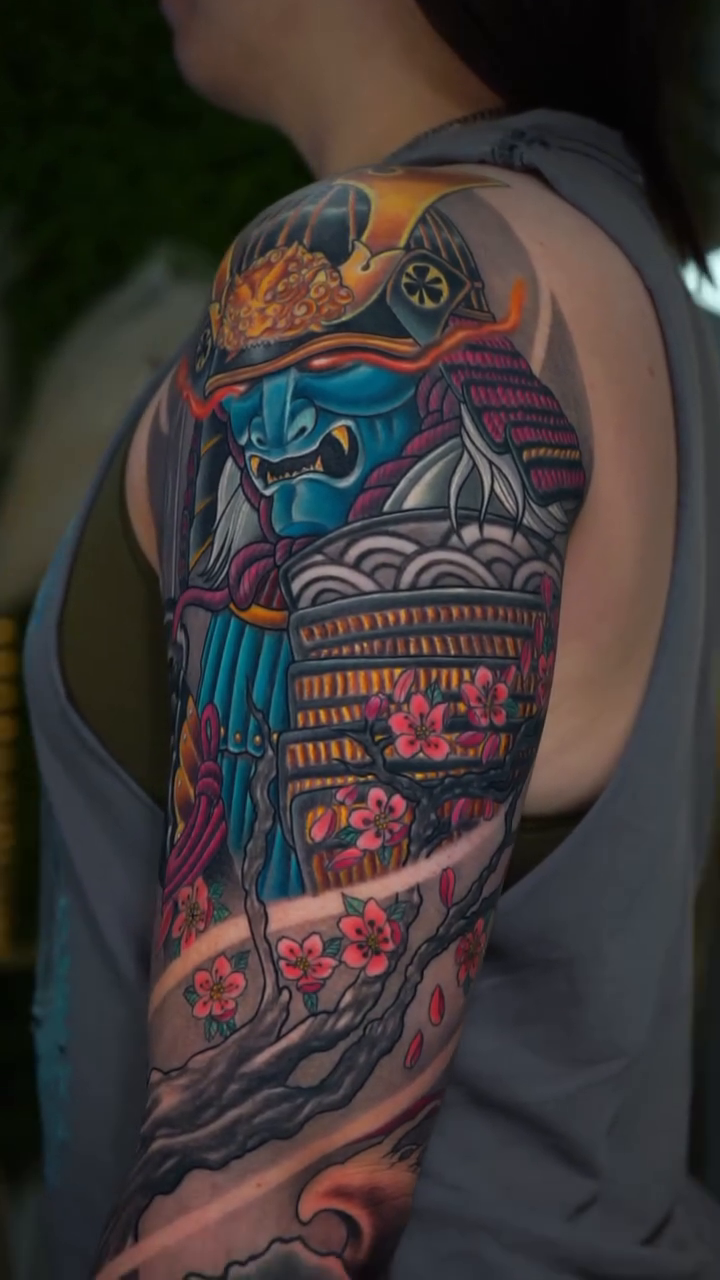 Samurai warrior and koi fish japanese irezumi tattoo by Amaury Ramirez