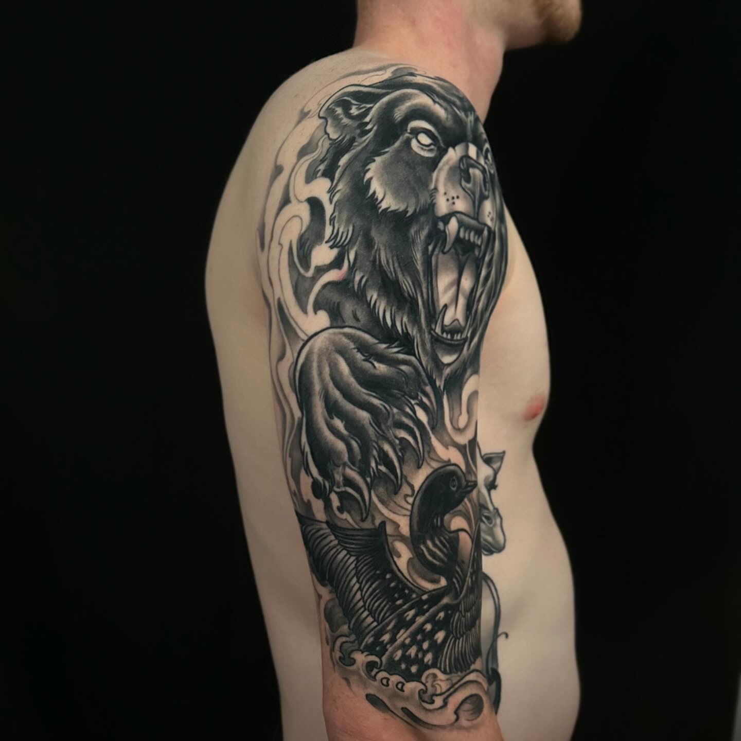 Tattoo by @bigbonedgnome — black_and_grey, realism