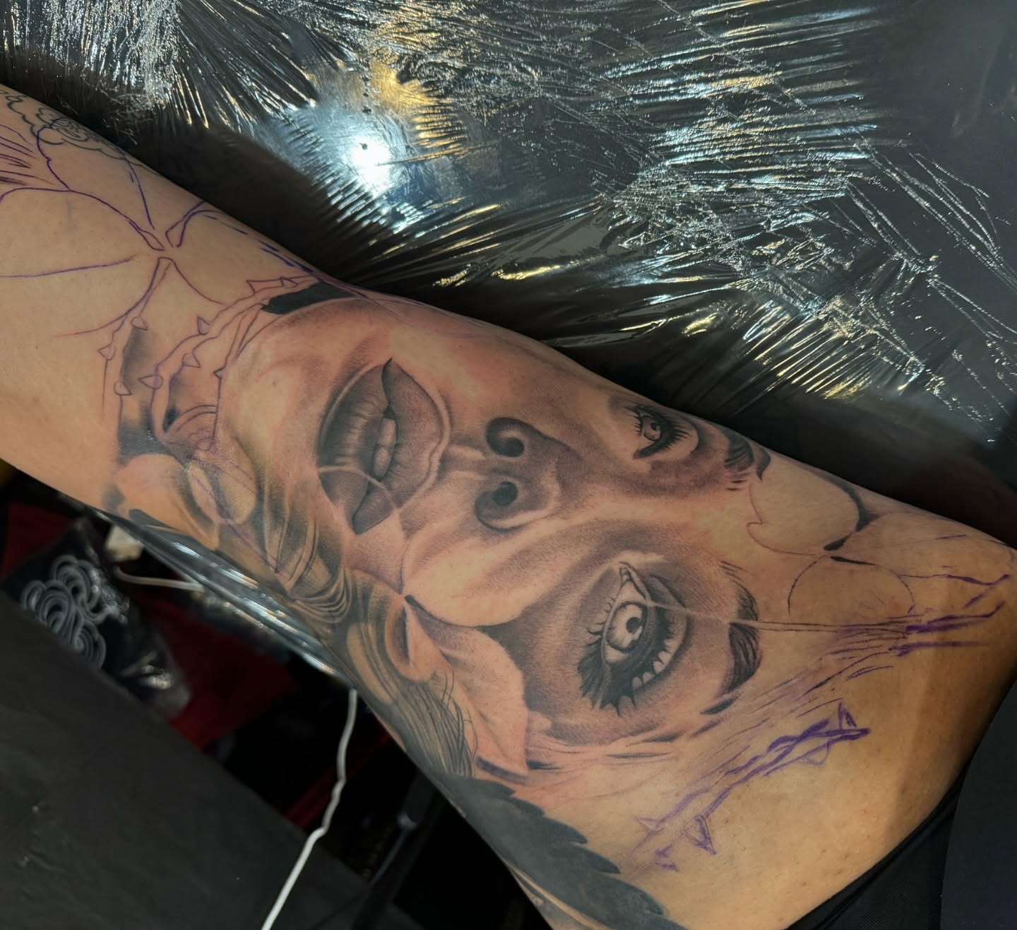 Woman's face realism tattoo on the forearm by Angel Pineda-Rodriguez