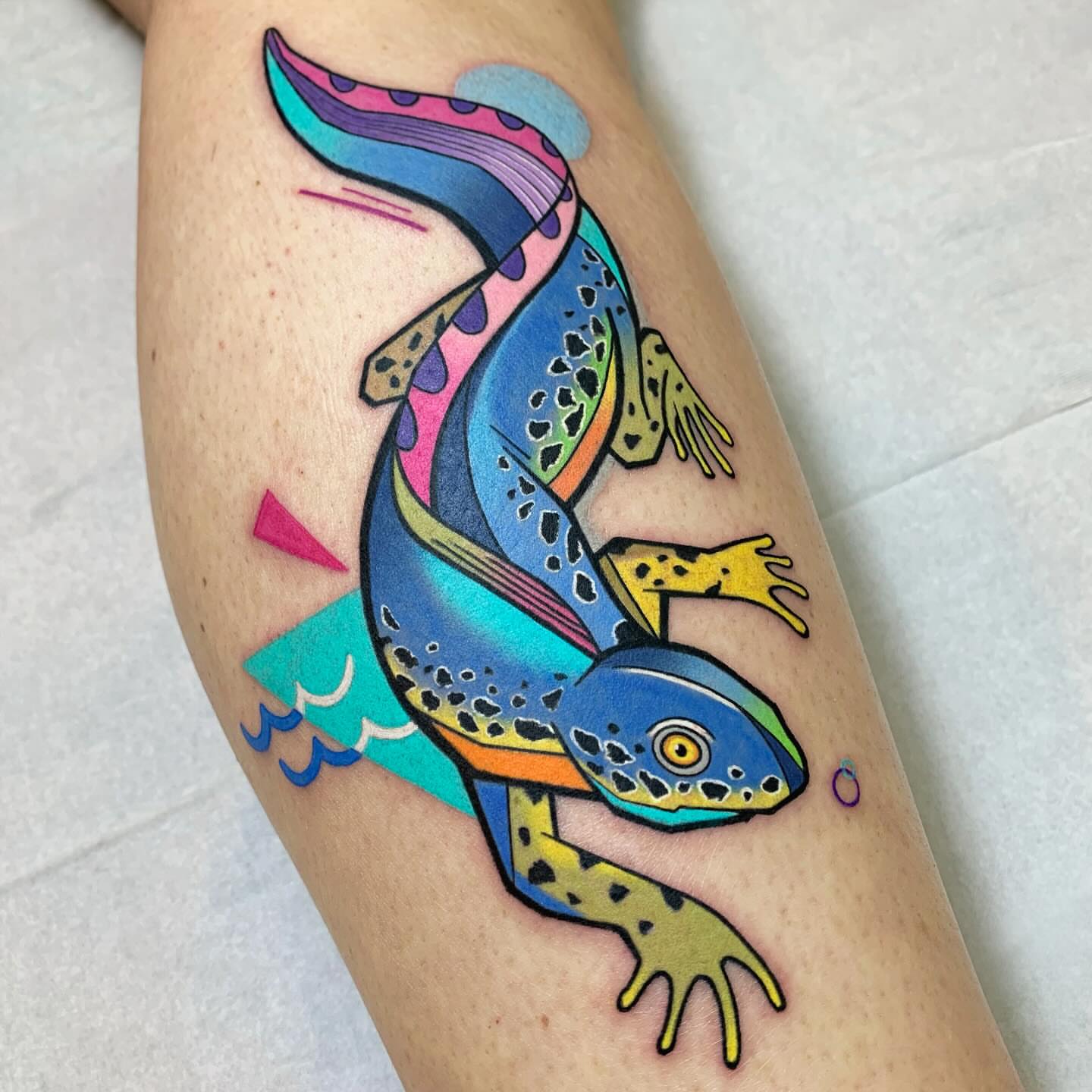 Lizard new school tattoo on the thigh by hurjaesae