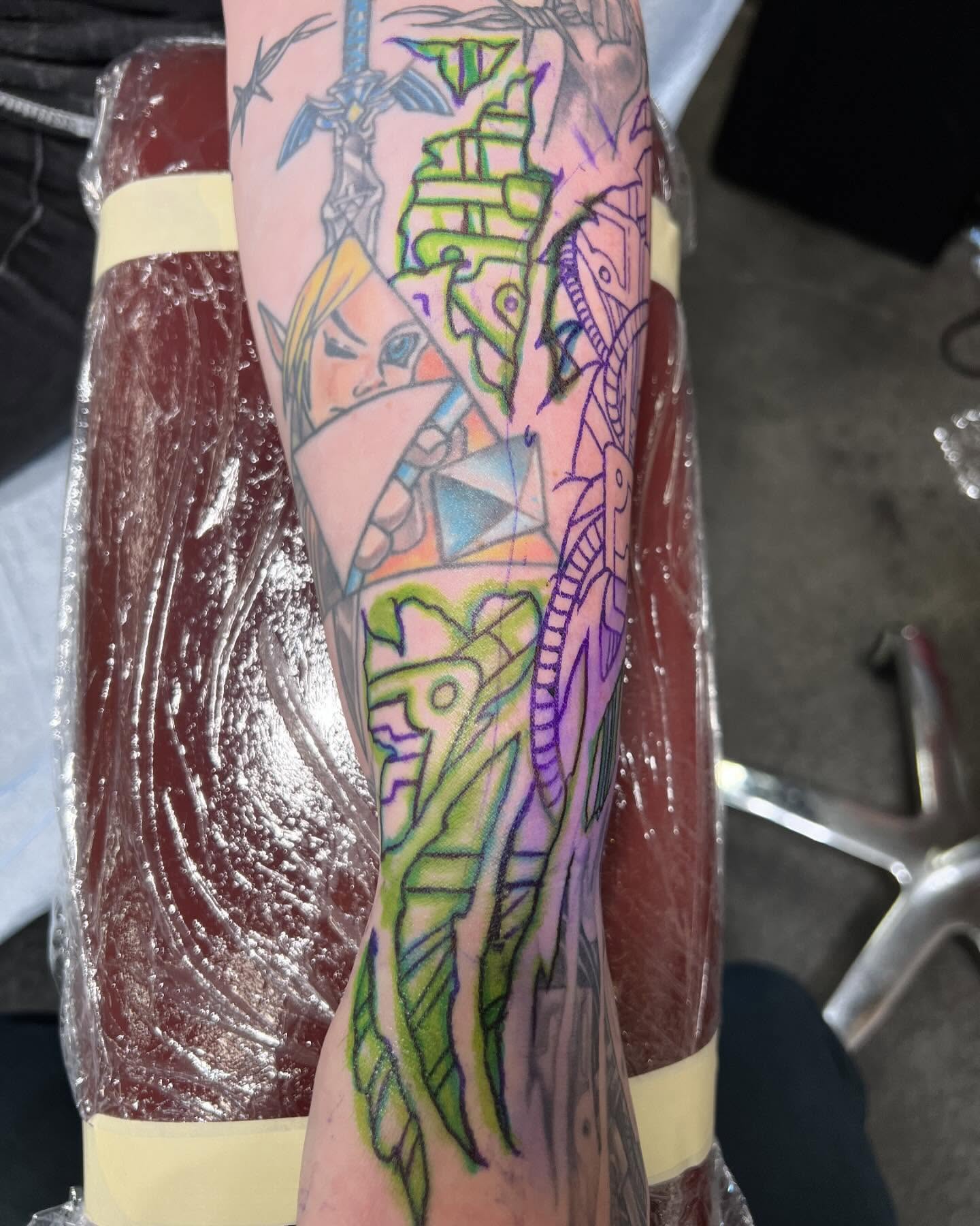 Zelda character anime tattoo on the forearm by Dustin Hysell