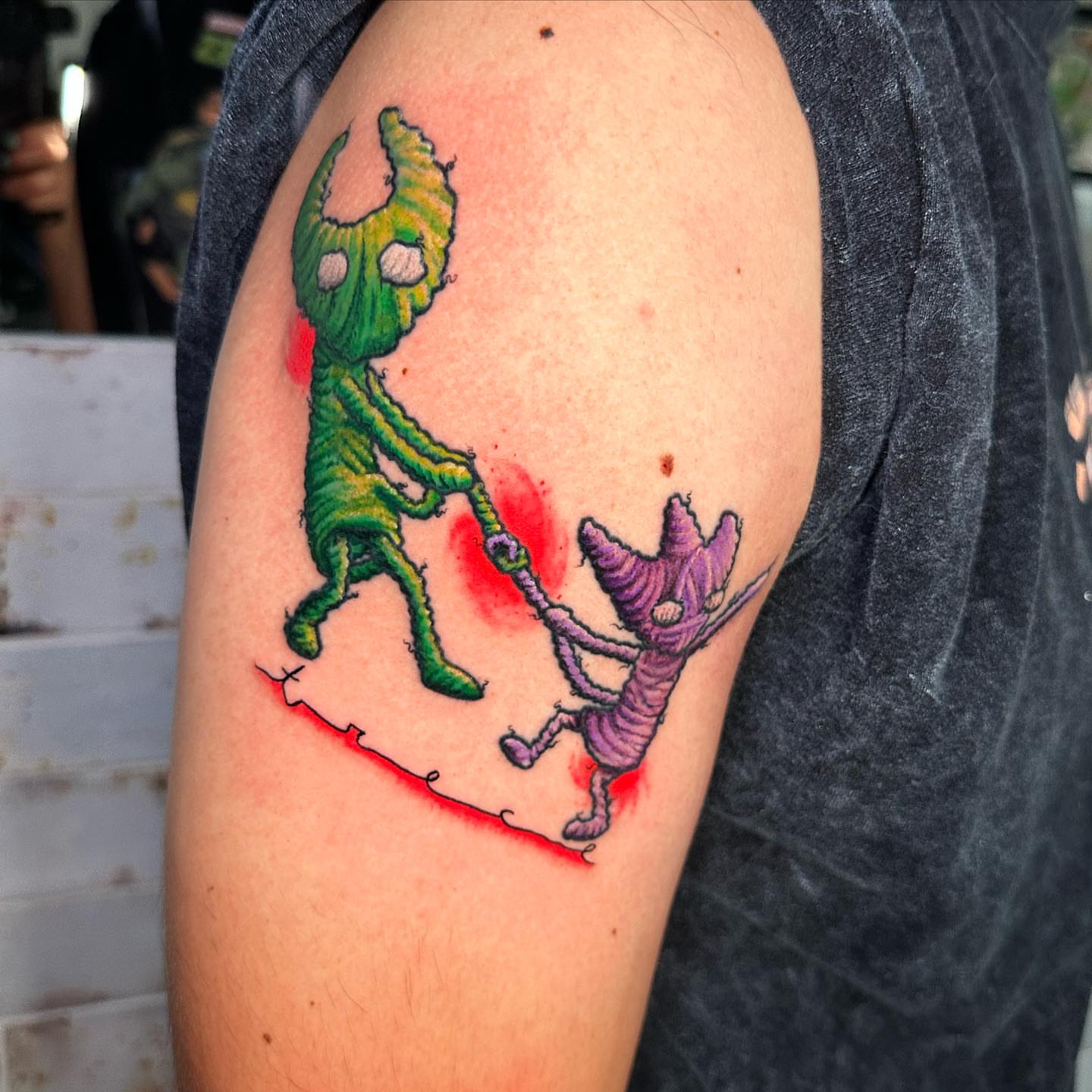 Alien and wizard dotwork tattoo on the shoulder by Marta La Jirafa