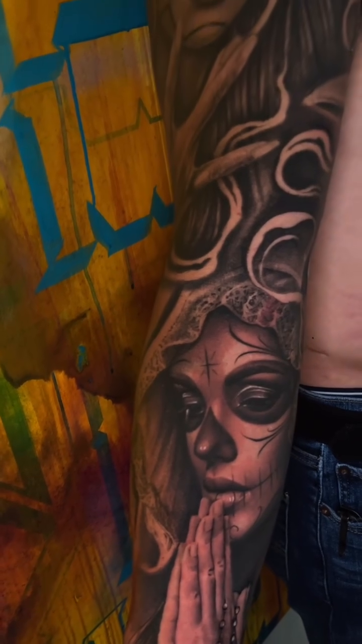 Day of the Dead woman dark realism tattoo by Richie Moreno lll