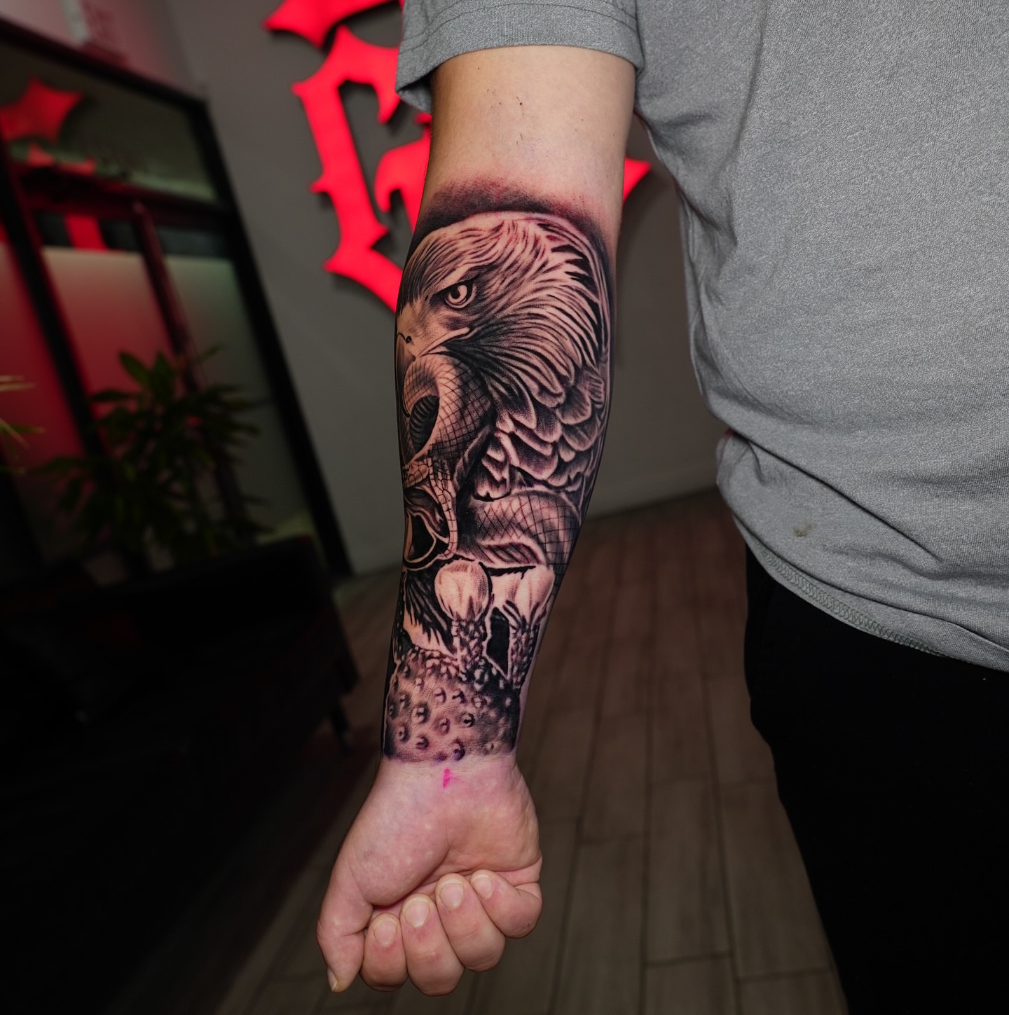 Eagle realism tattoo on the forearm by Dallas tattoo artist