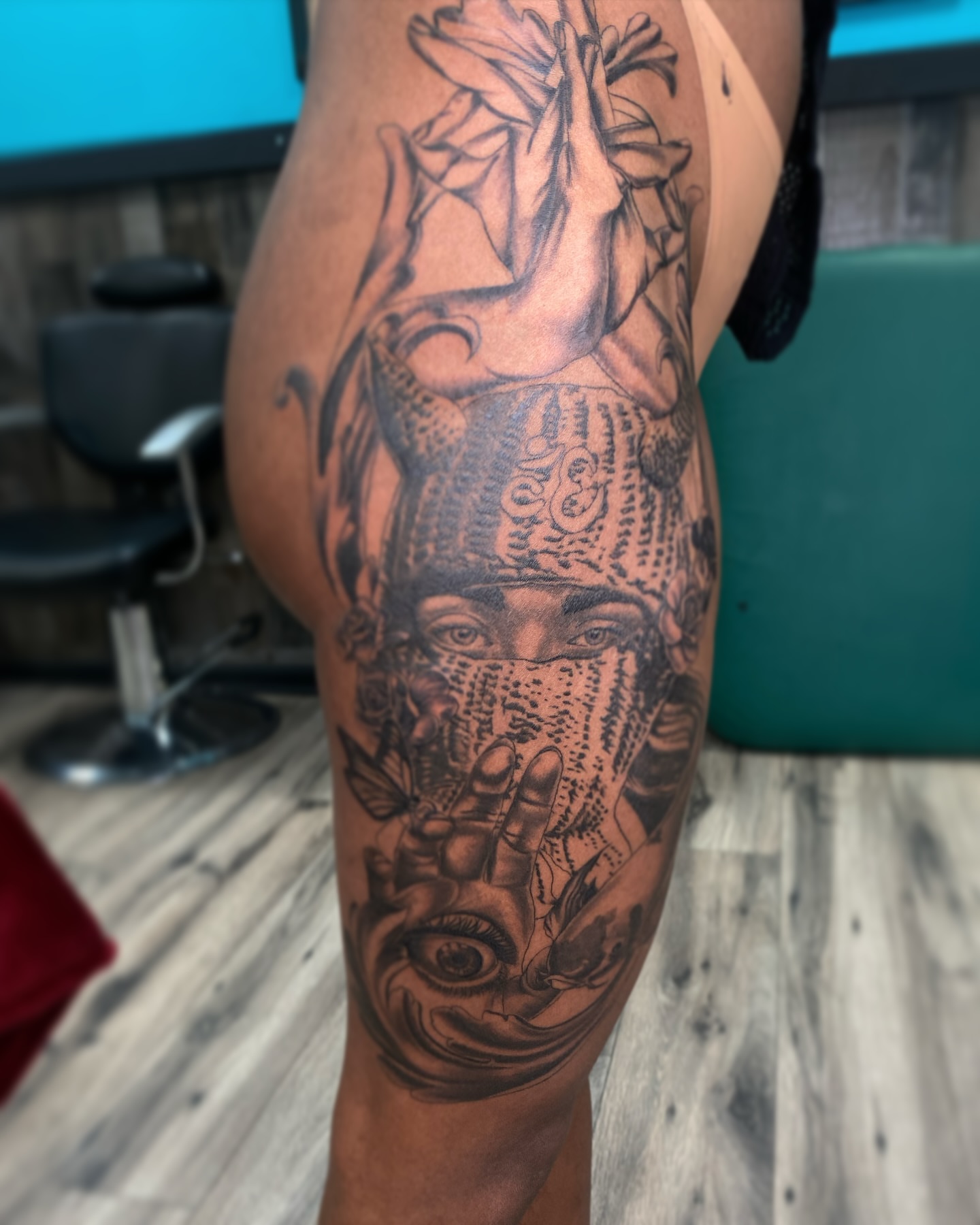 Tattoo by @cofaxtattoos — dotwork, realism