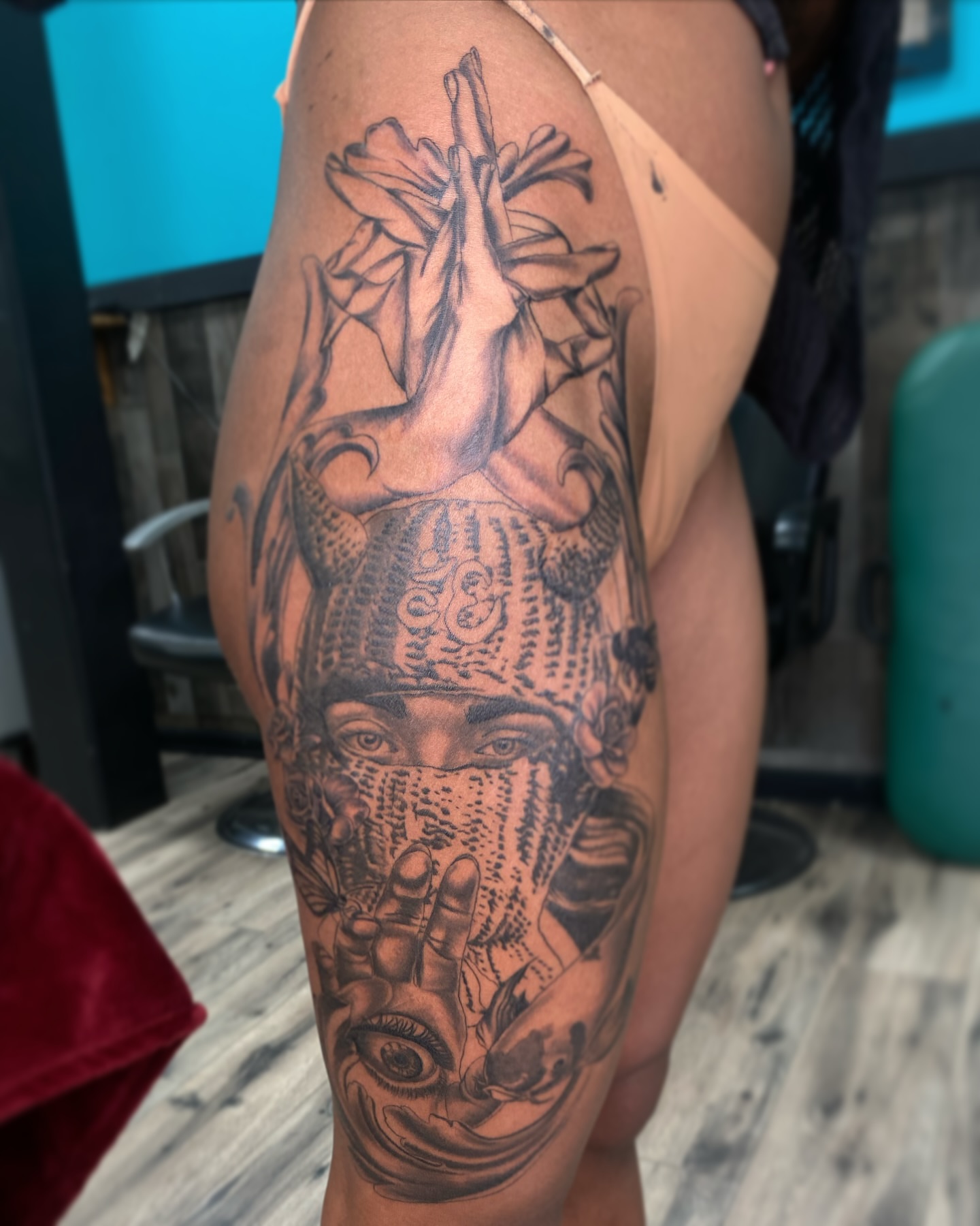 Tattoo by @cofaxtattoos — dotwork, realism