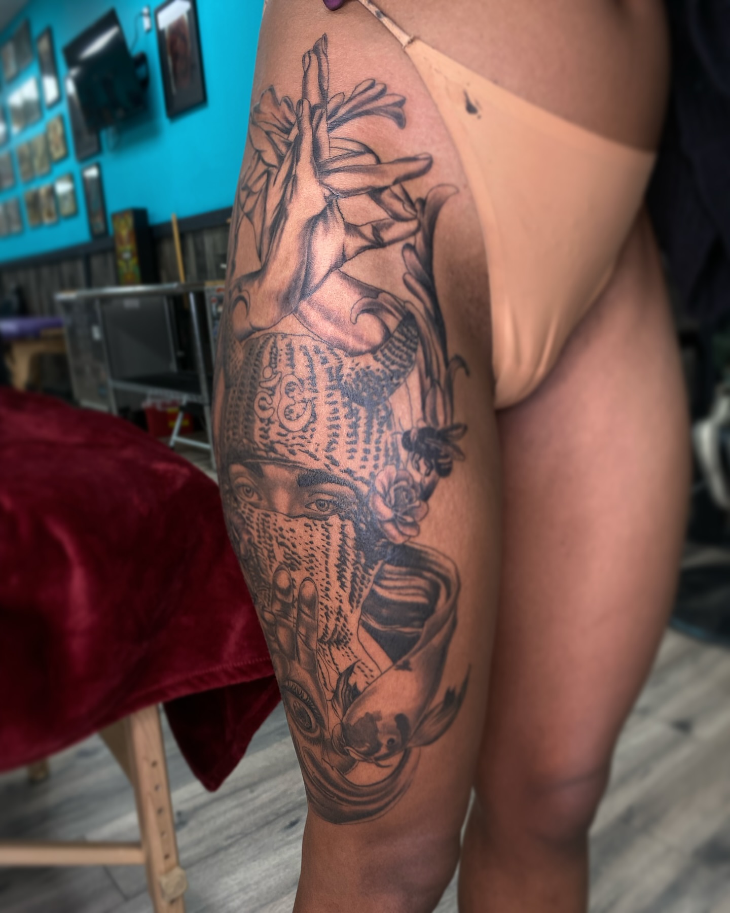 Tattoo by @cofaxtattoos — dotwork, realism
