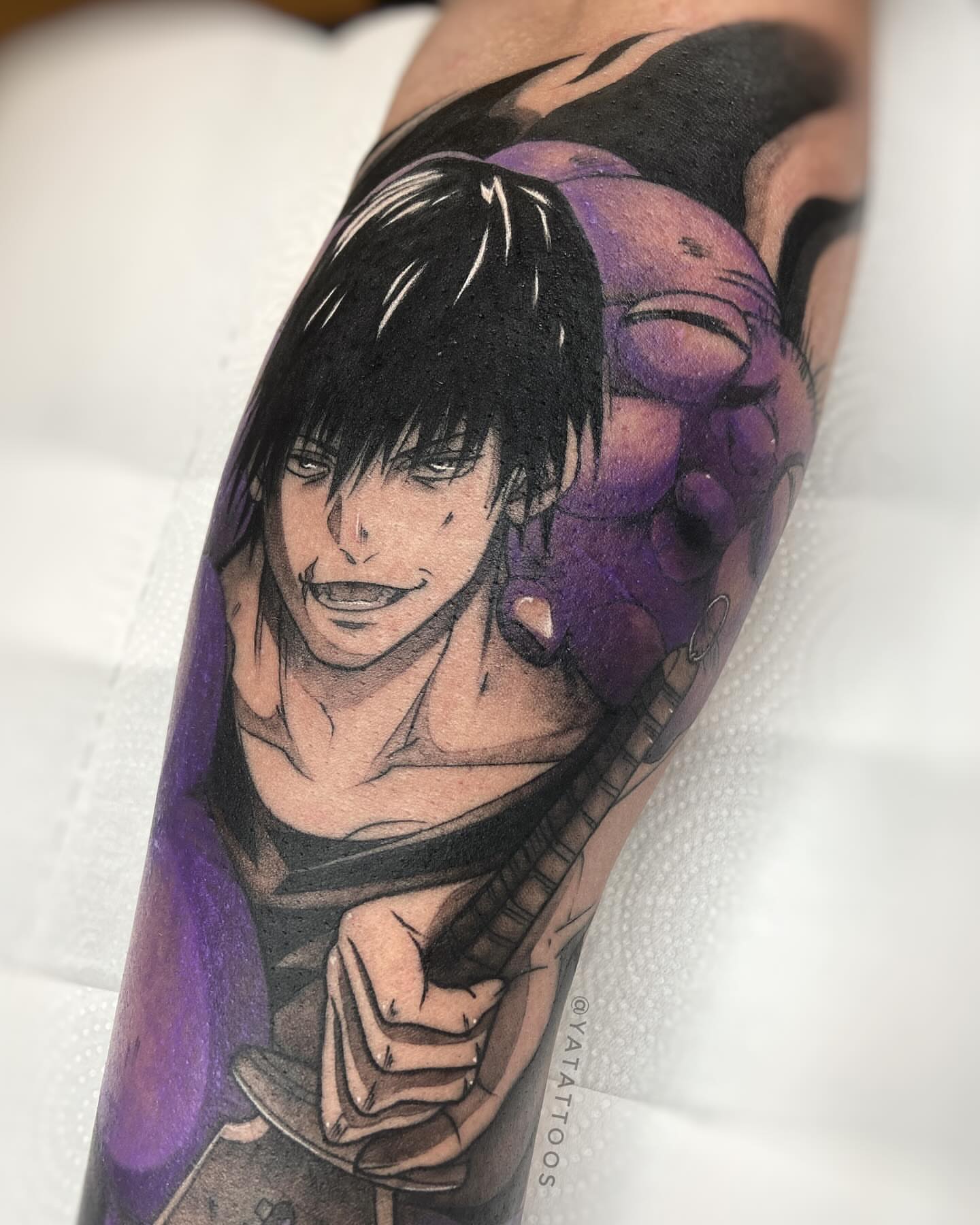 Anime character anime tattoo on the forearm by Yasmin Almeida