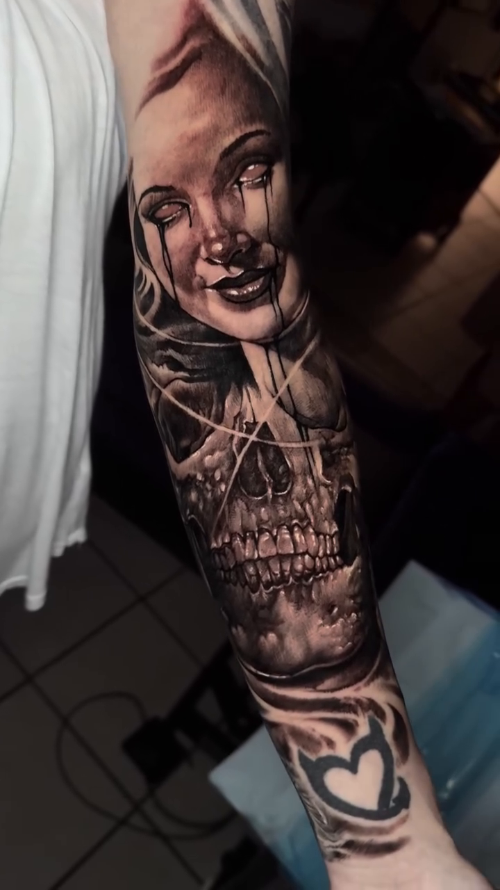 Tattoo by @tat2va — dark_realism, black_and_grey