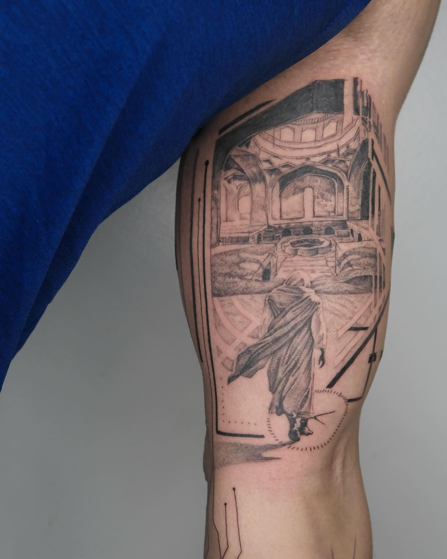Religious scene realism tattoo on the thigh by Zay - Realistic tattoo Artist