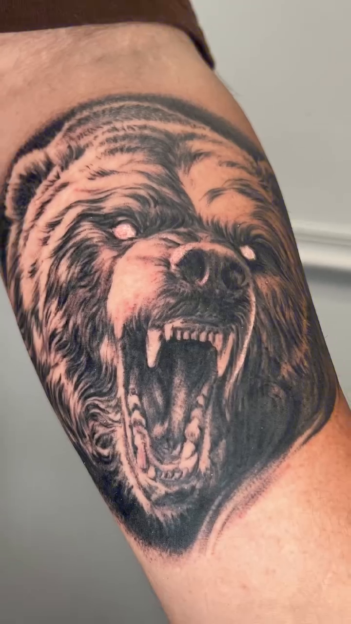 Bear head realism tattoo by Sloe Rivera