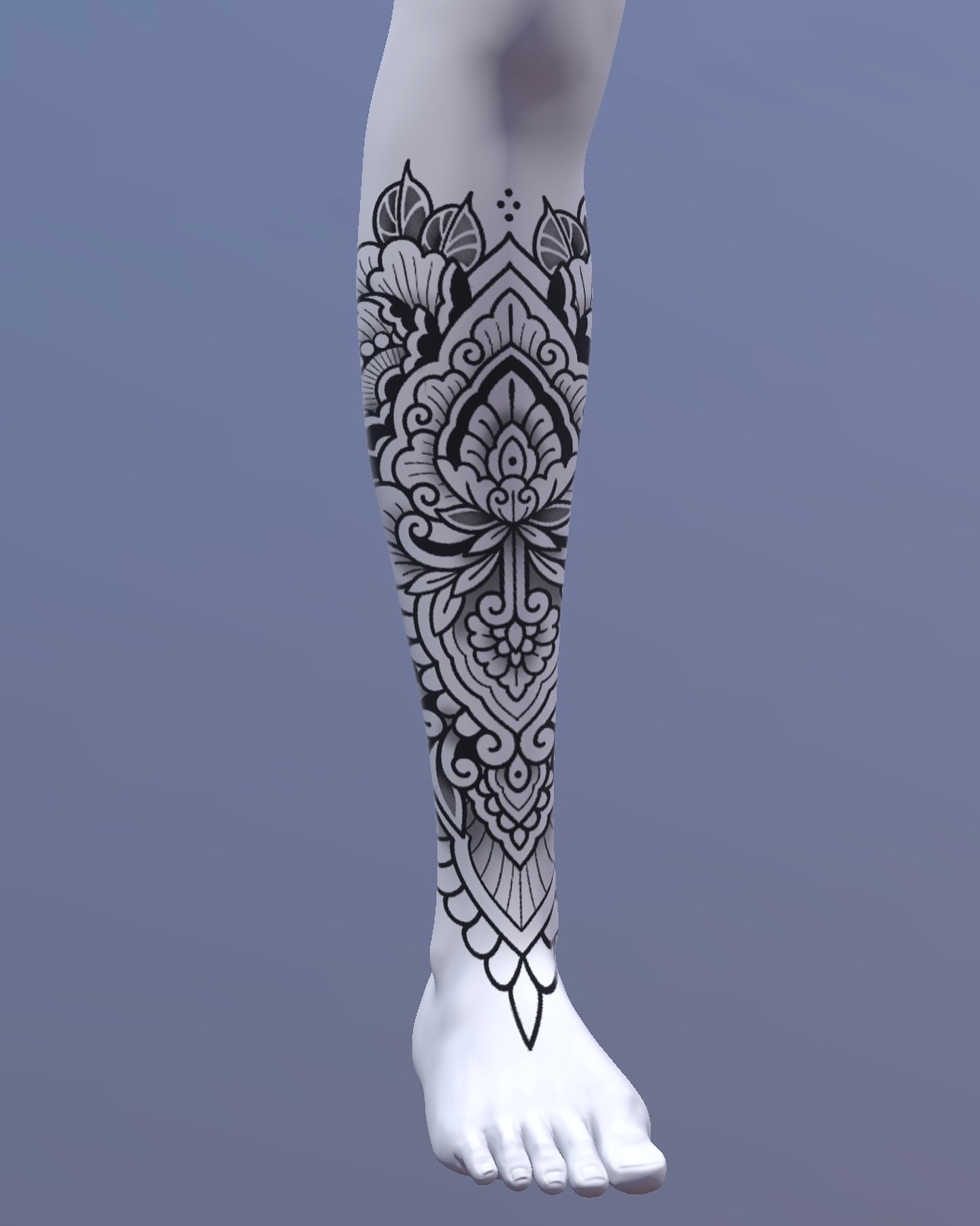 Floral mandala ornamental tattoo on the calf by Rose Ulinski