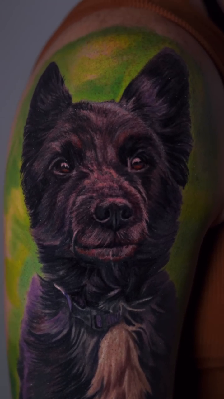 Dog portrait realism tattoo by ๐๐๐