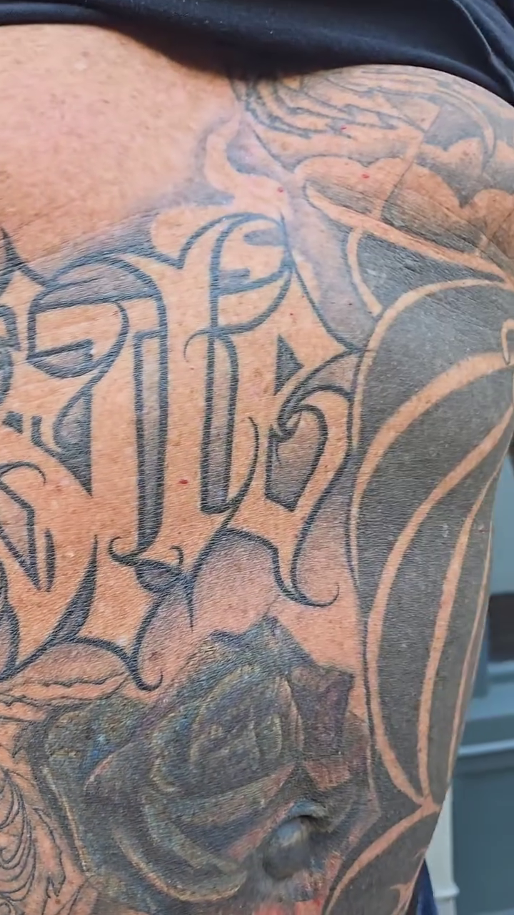 Script lettering and rose Chicano tattoo by mr.scriptkeeper