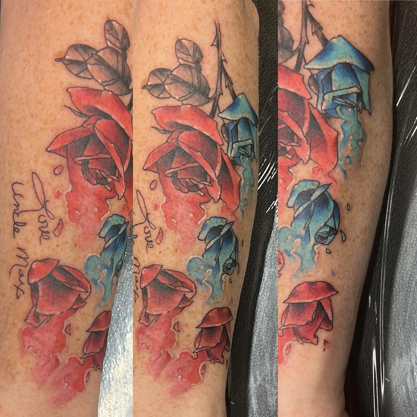 Roses watercolor tattoo on the forearm by Damian James