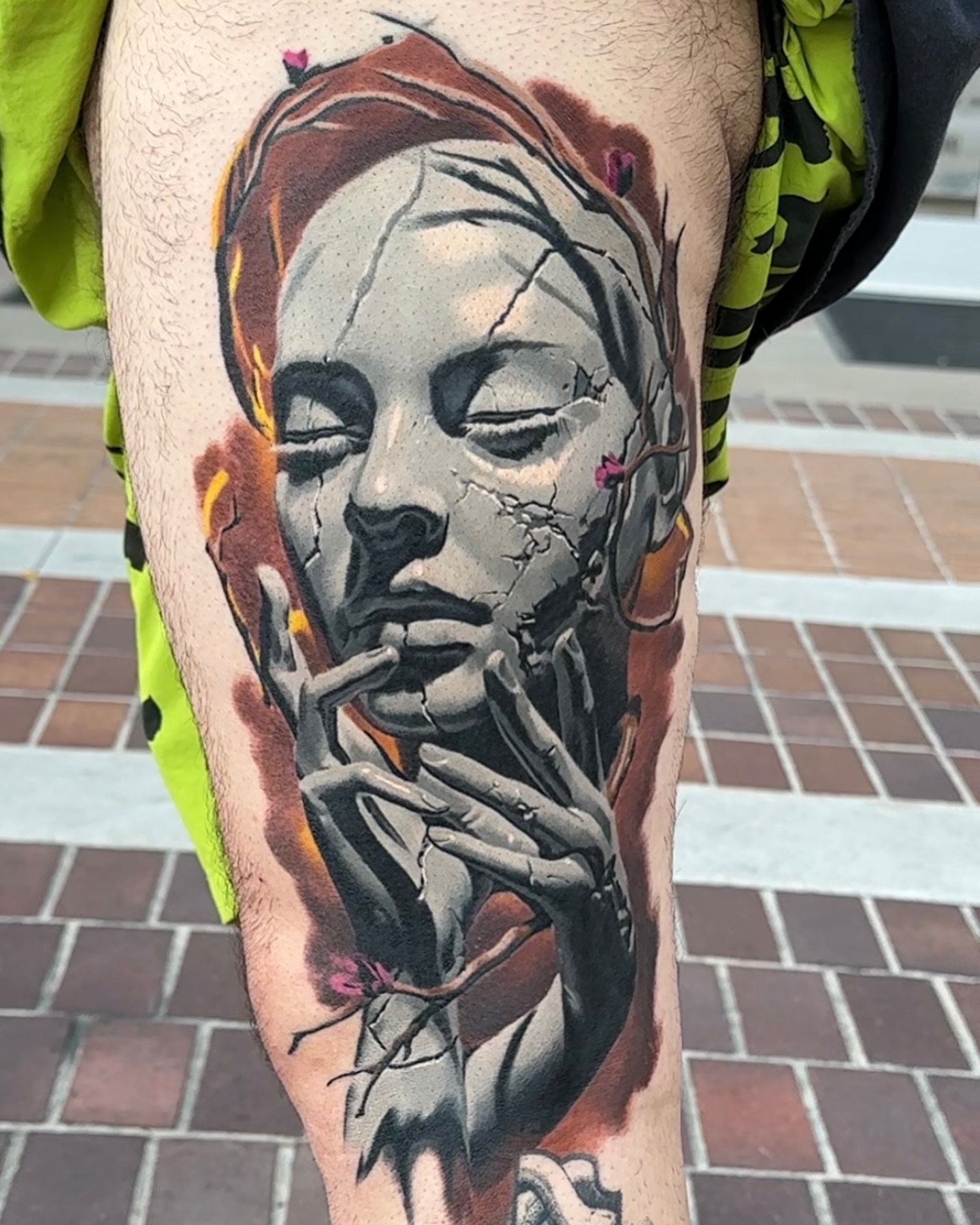 Woman smoking realism tattoo on the forearm by Jacob Sheffield, Grand Junction, Colorado