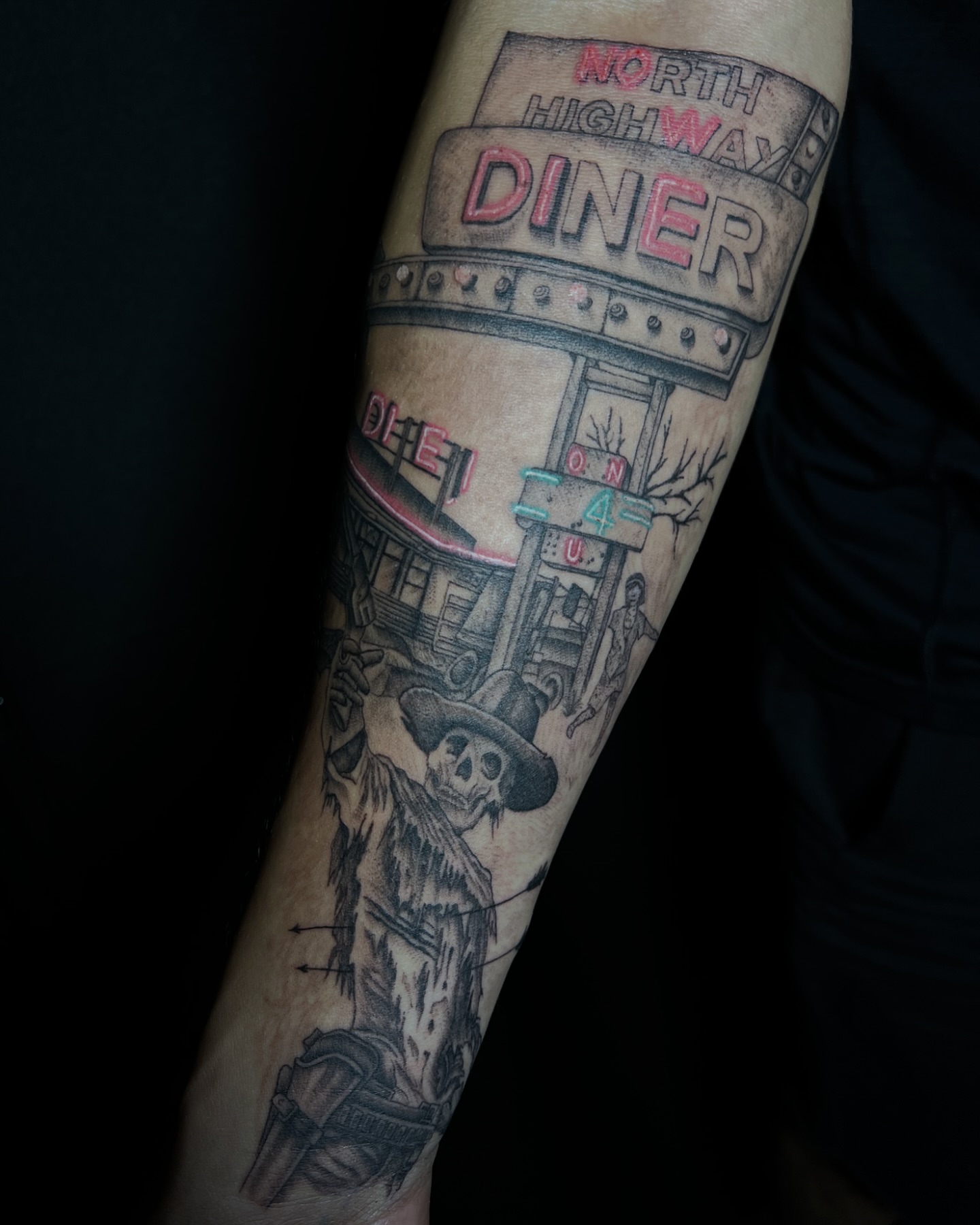 Diner sign American traditional tattoo on the forearm by Iraymi Beltran
