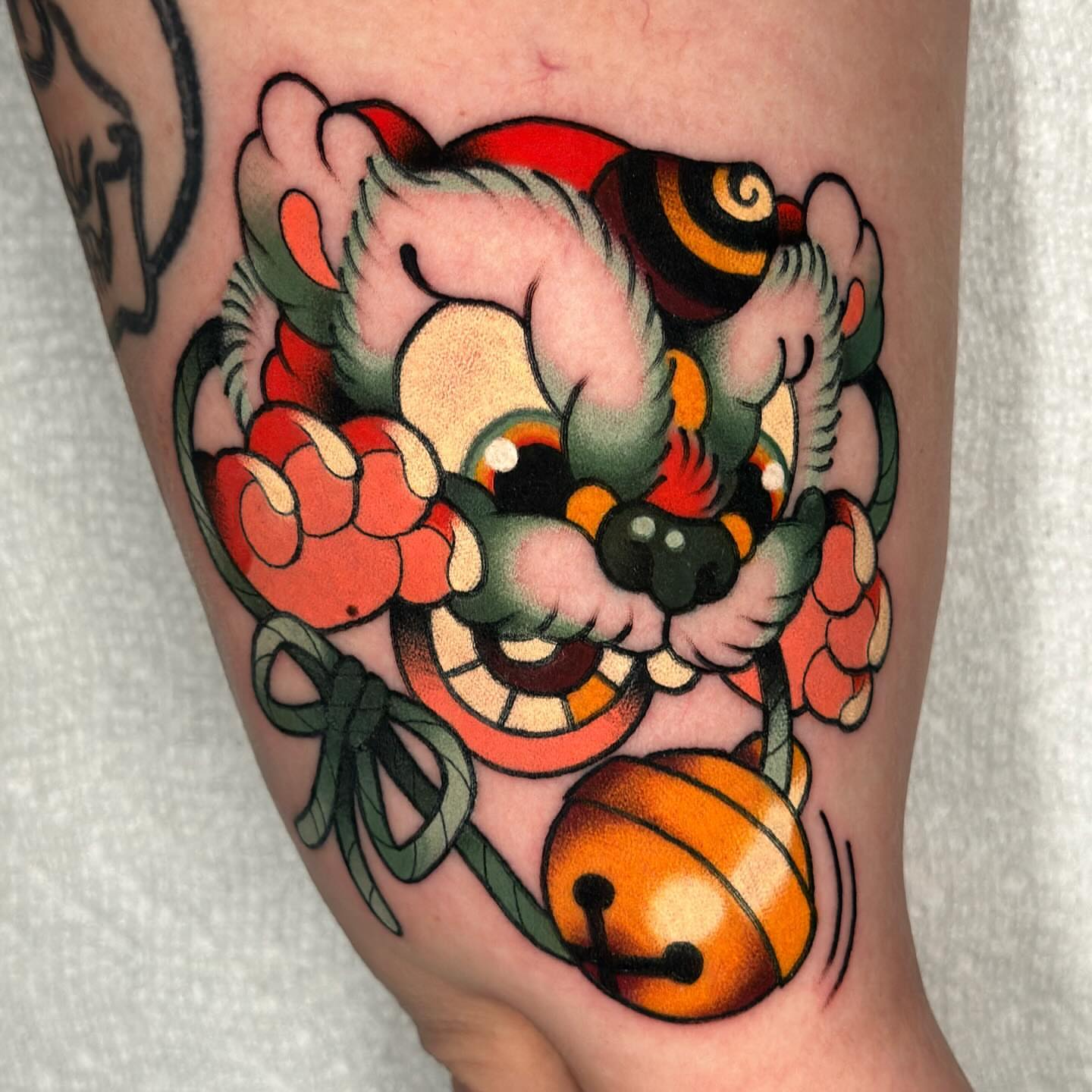 Cat and basketball American traditional tattoo on the forearm by π»πππππ πΉπππ