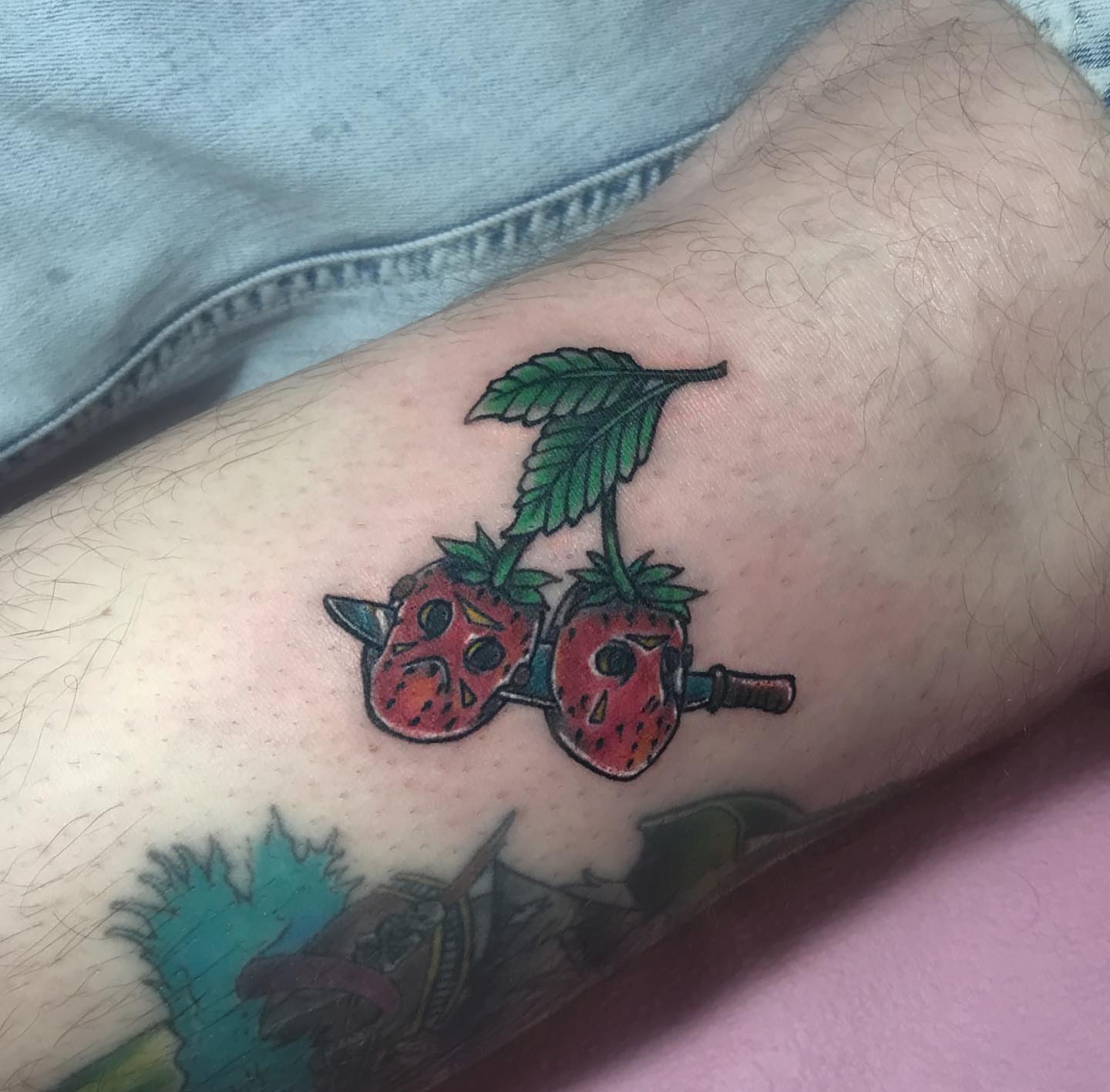 Cherry American traditional tattoo on the forearm by Brookelyn