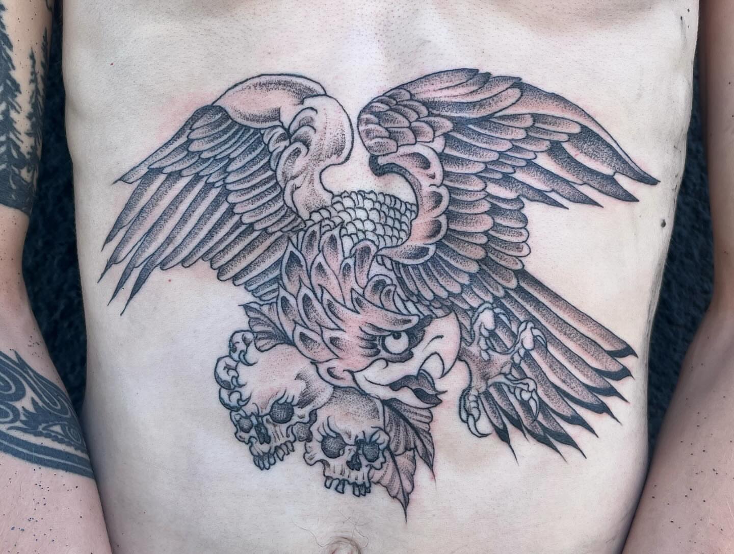 Eagle and skulls dotwork tattoo on the chest by βΏ π’πͺπΆπͺπ·π½π±πͺ ππͺπ βΏ