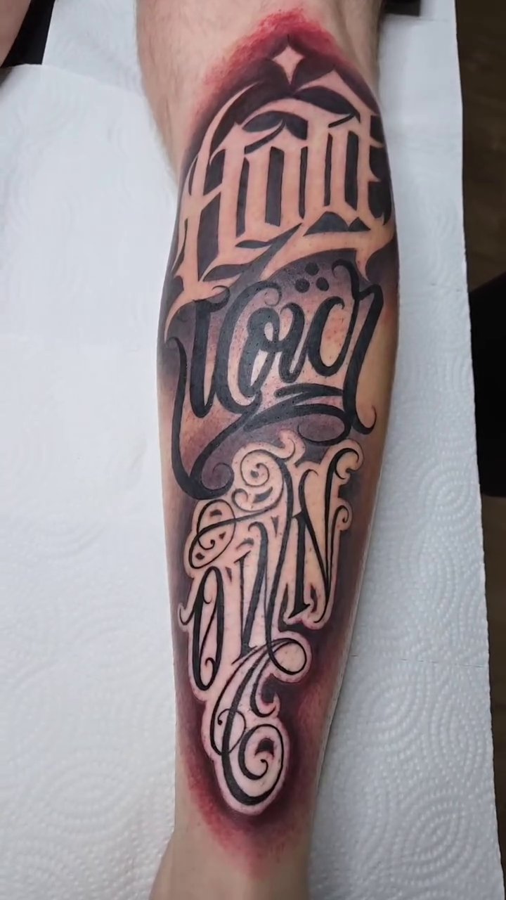 Hold On lettering script tattoo by mr.scriptkeeper