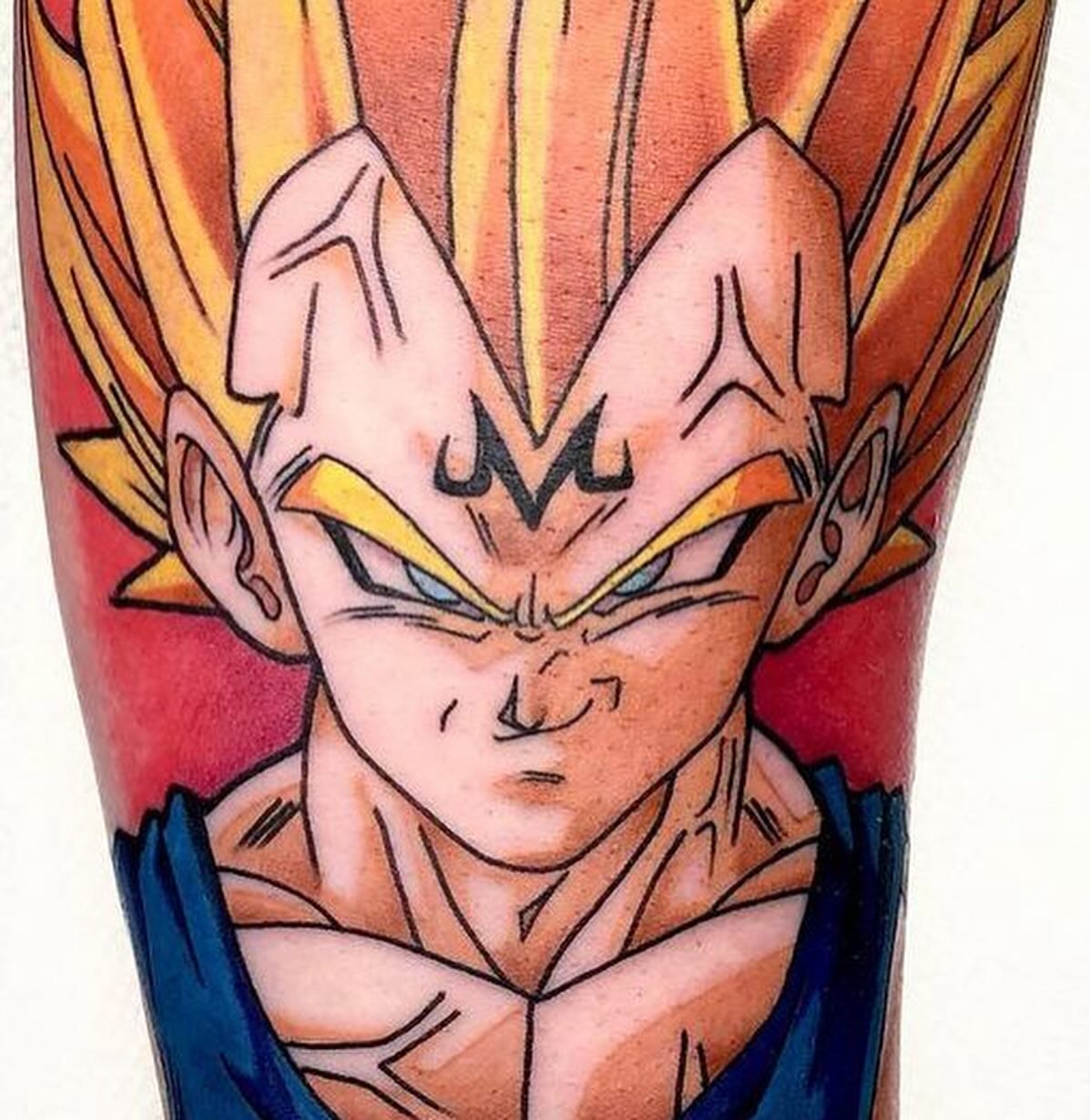 Vegeta anime tattoo on the forearm by Bryon McVaney