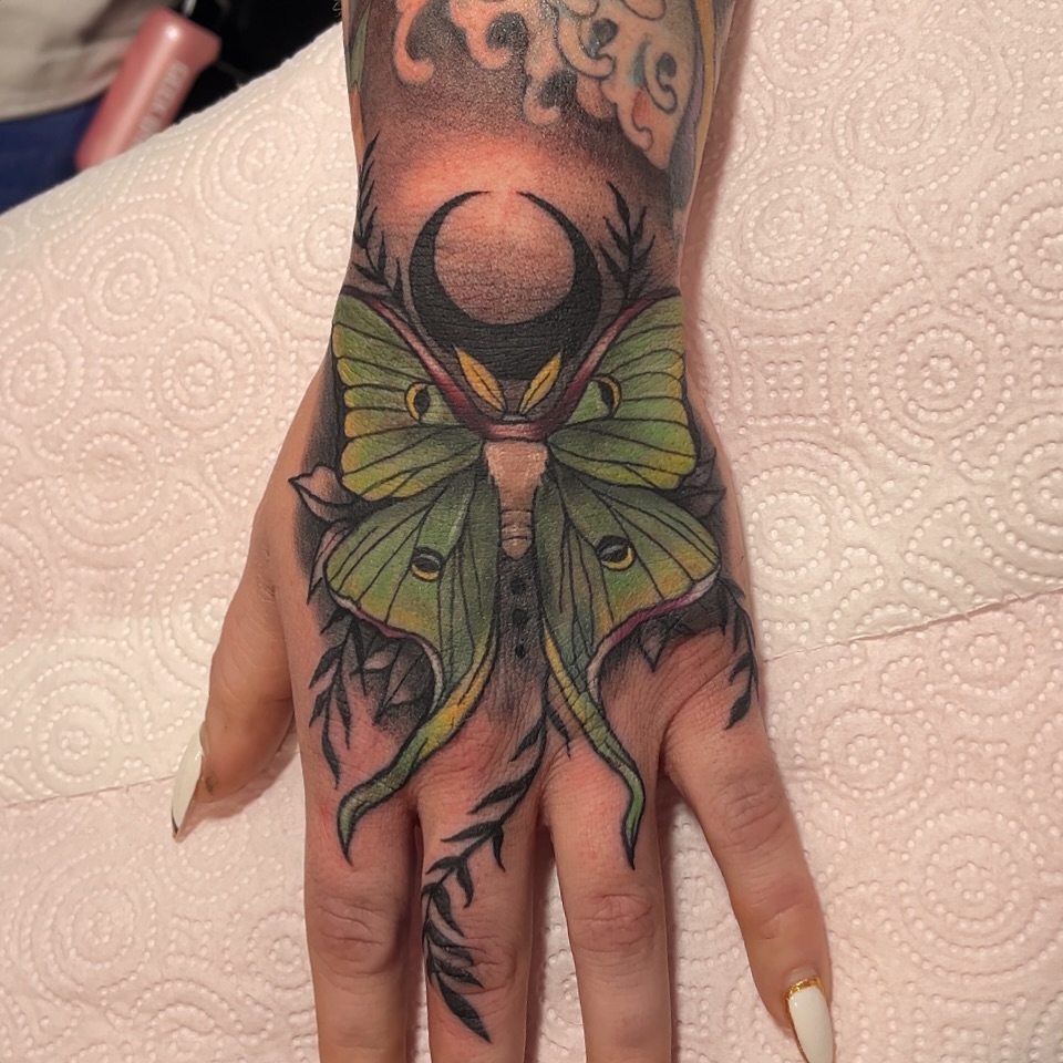 Luna moth realism tattoo on the hand by β¨ ππ π₯π ππππ₯π β¨Tattoo Studio
