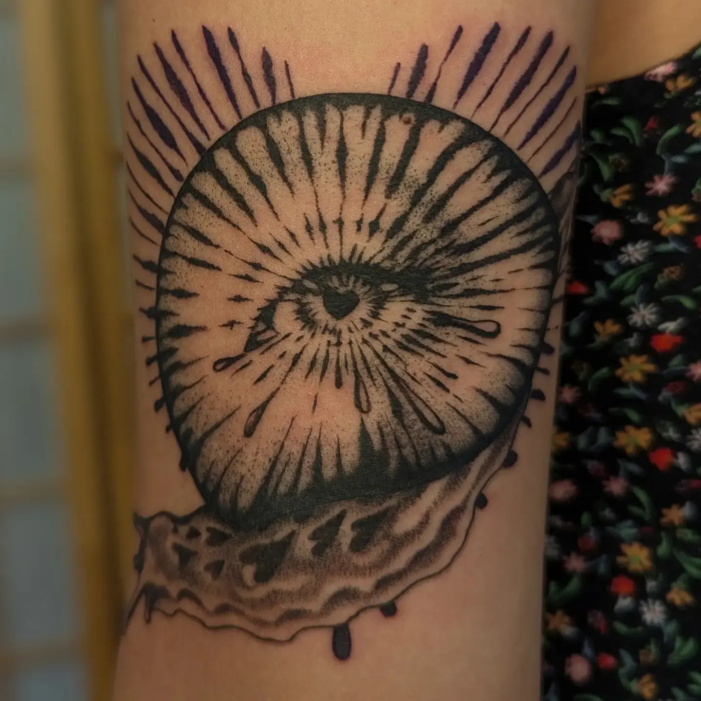 Eye dotwork tattoo on the forearm by Jeanine, Providence, Rhode Island