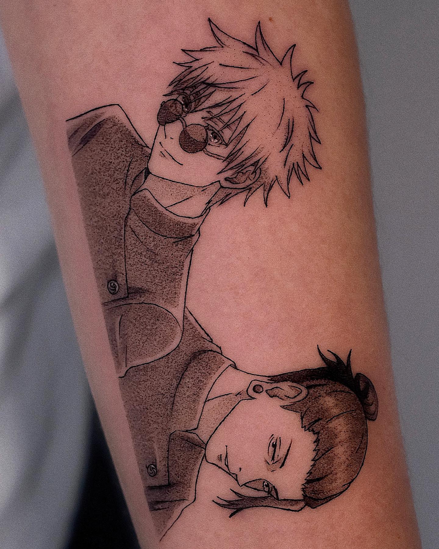 Anime characters dotwork tattoo on the forearm by Anime, Amsterdam, Noord-Holland