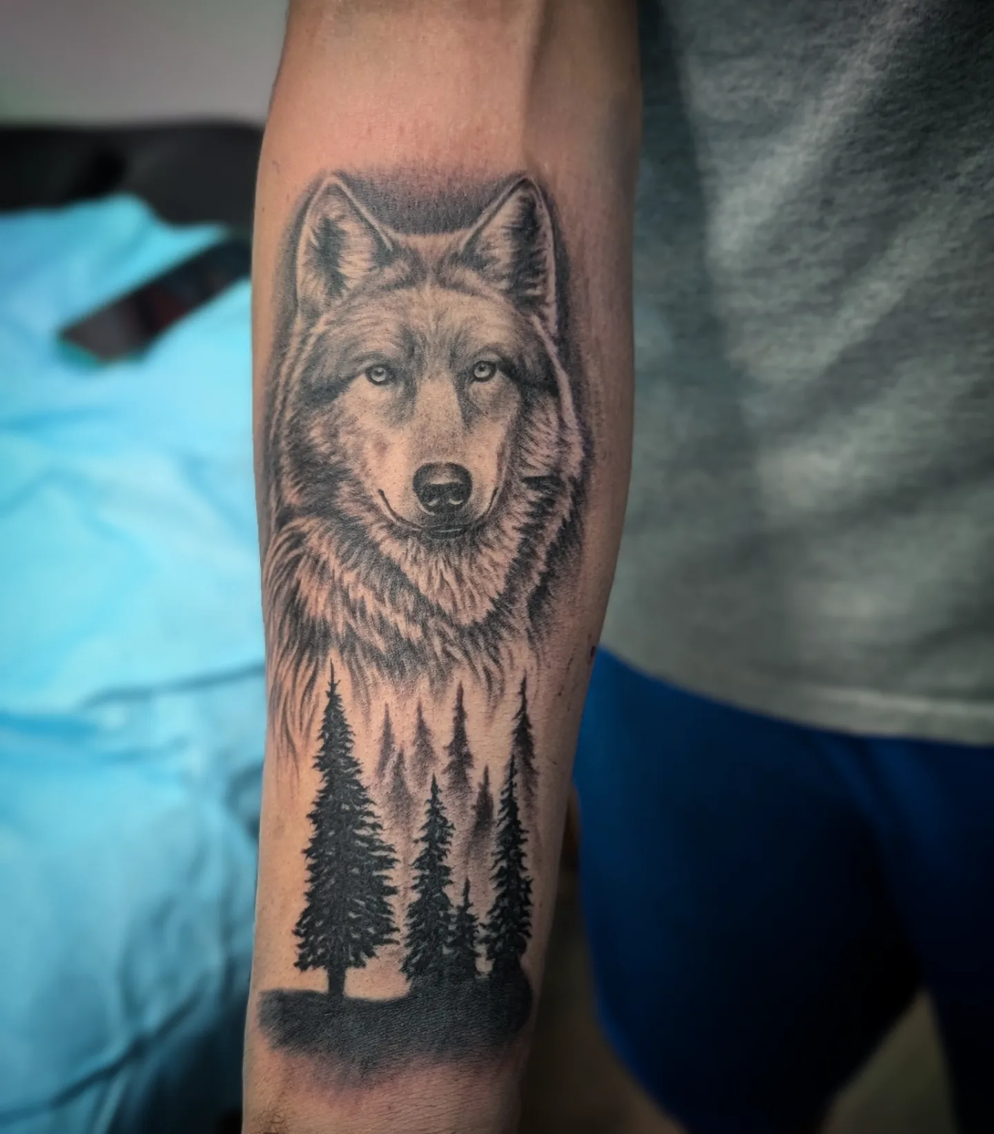 Wolf realism tattoo on the forearm by Lorelei