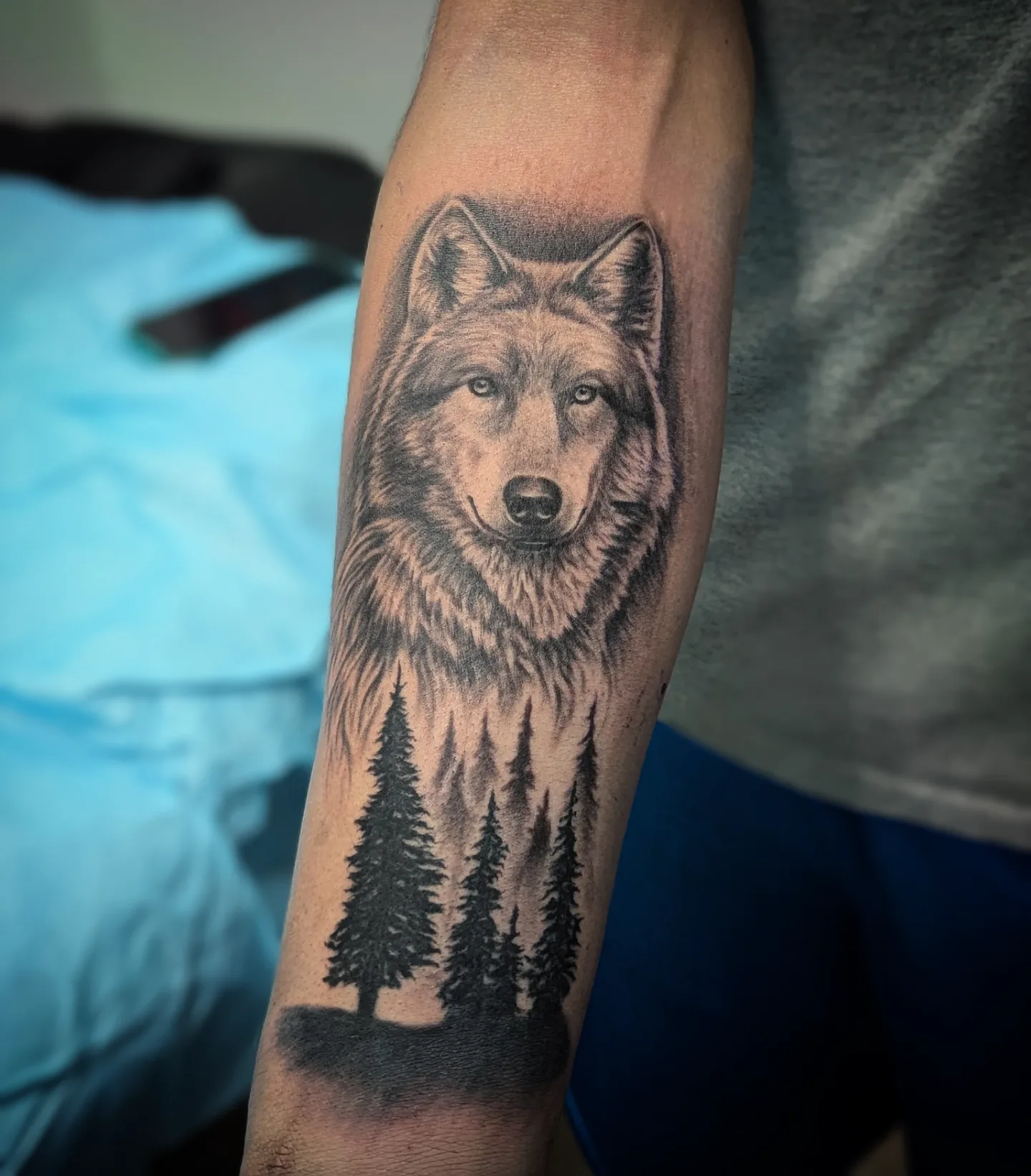 Wolf realism tattoo on the forearm by Lorelei
