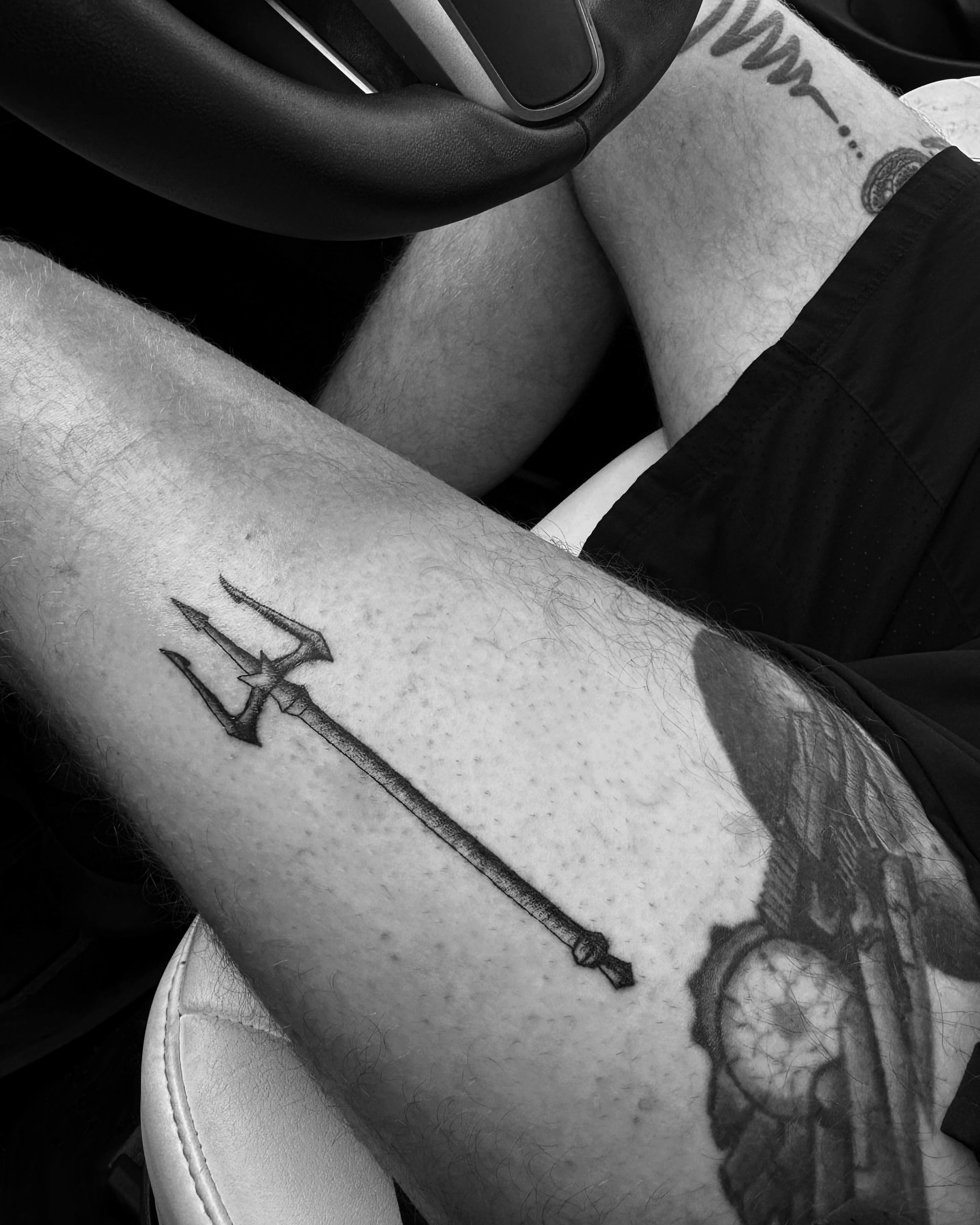 Trident black and grey tattoo on the forearm by Tattoo Artist ⚔️ San Diego, CA