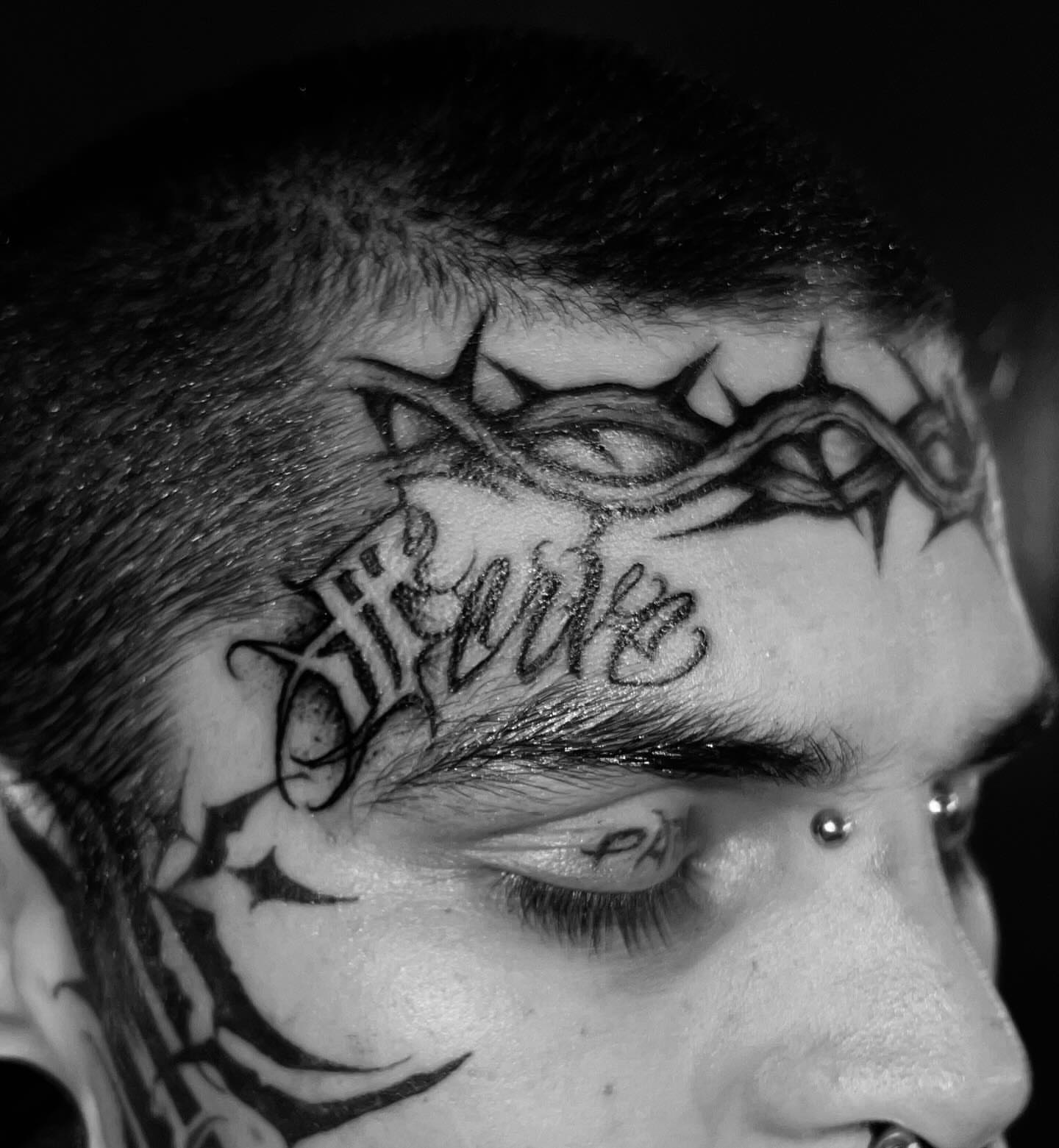 Tattoo by @theclovengnome — lettering_script, tribal