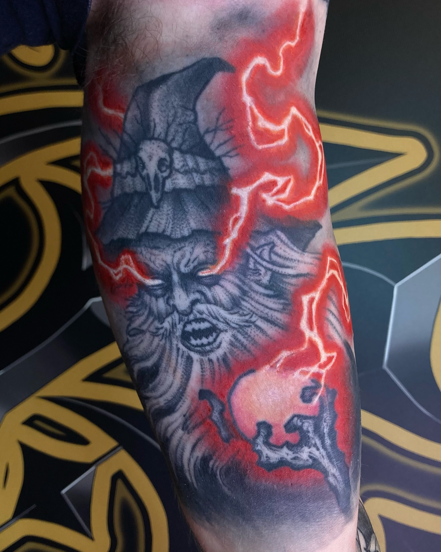 Demon dark realism tattoo on the forearm by Griffin Benson