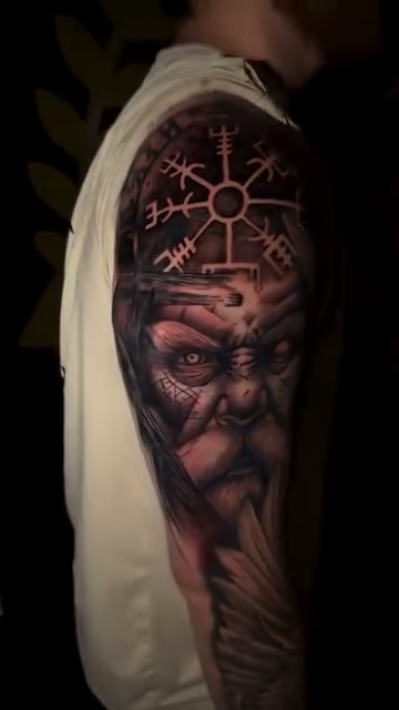 Viking elder with runes realism tattoo by Rafa