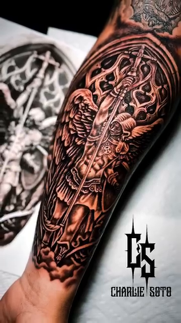 Archangel Michael realism tattoo by Charlie Soto