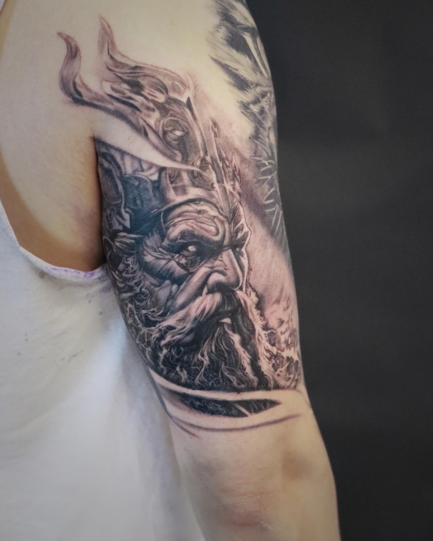 Warrior realism tattoo on the forearm by Yu Chen