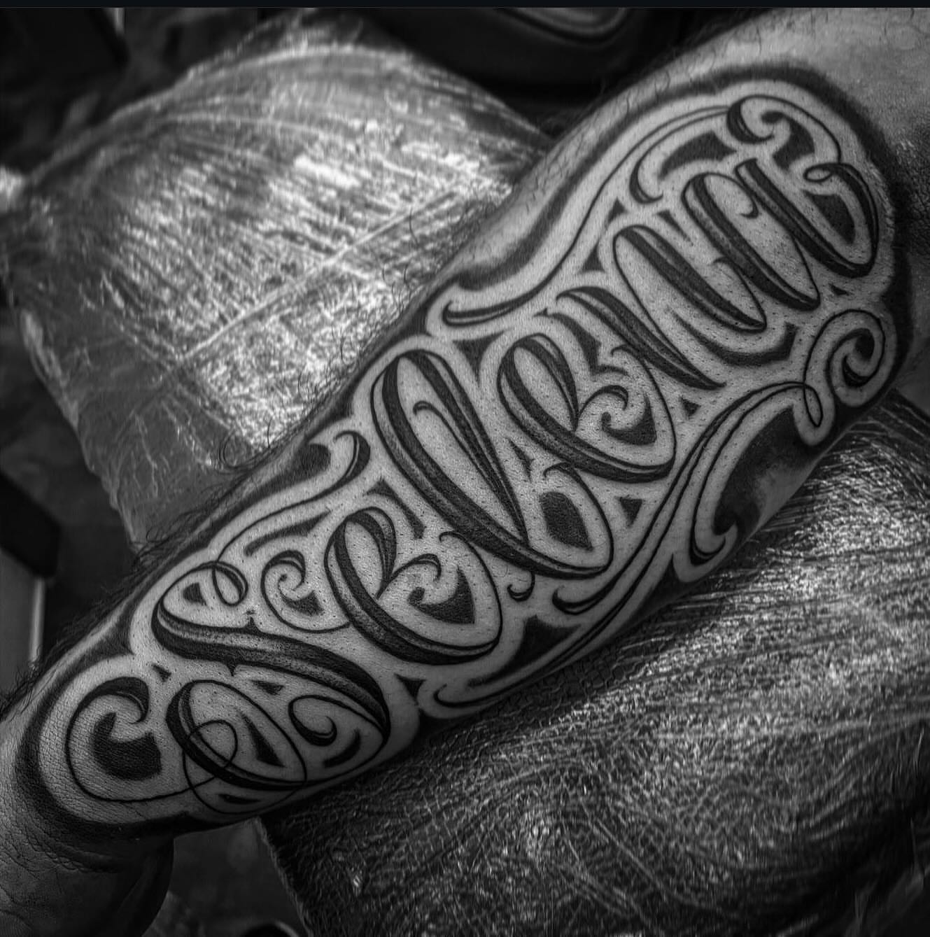 Tattoo by @twicetattoos β lettering_script, chicano